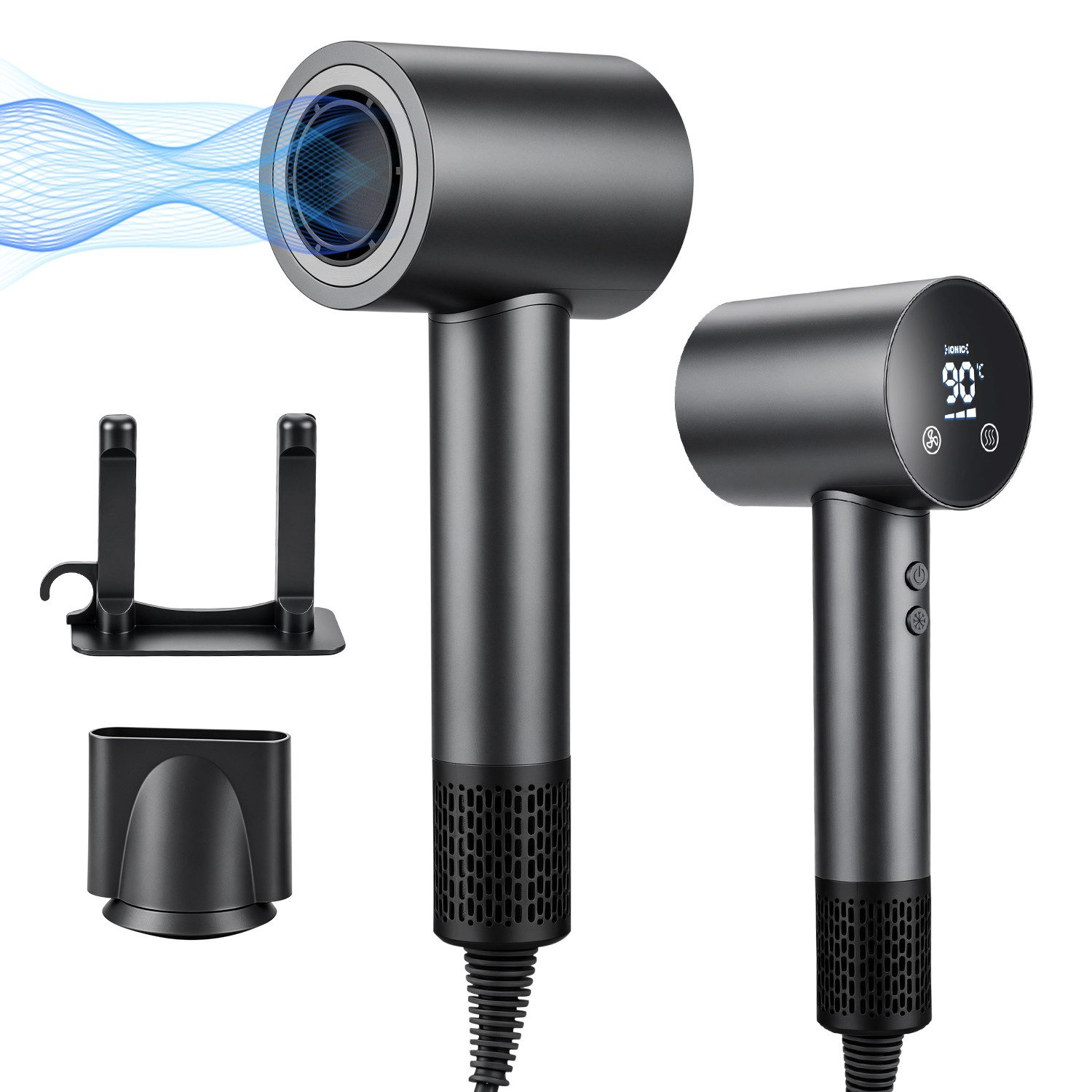 HS Onsing Haartrockner Ionic, Haarföhn 110000 RPM, 30℃/50℃/70℃/90℃, Hair Dryer Leise, 1500 W, Mit Magnetdüse,36m/s,Schnelles Trocknen,Kaltlufttaste, für alle Haarlängen und -strukturen