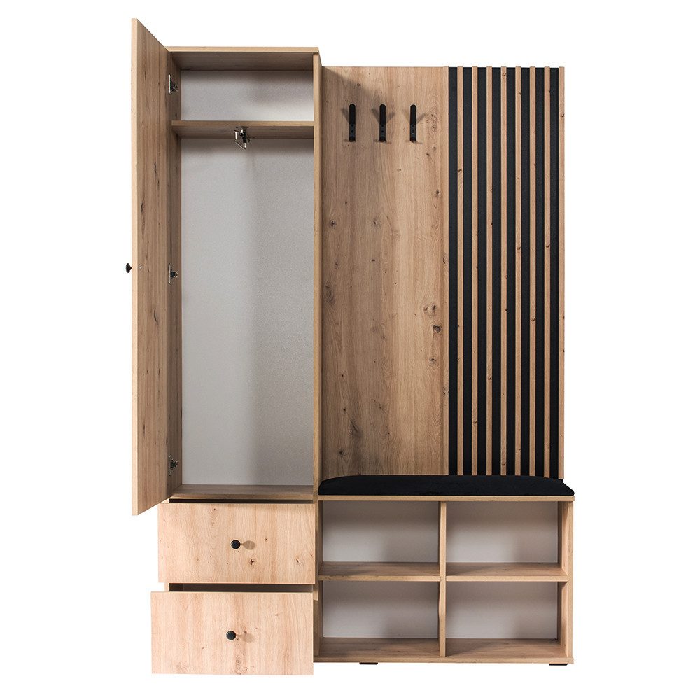 Lomadox Garderobe CALLAO-161, Eiche Nb. mit schwarz, Flurgarderobe, Gardero günstig online kaufen