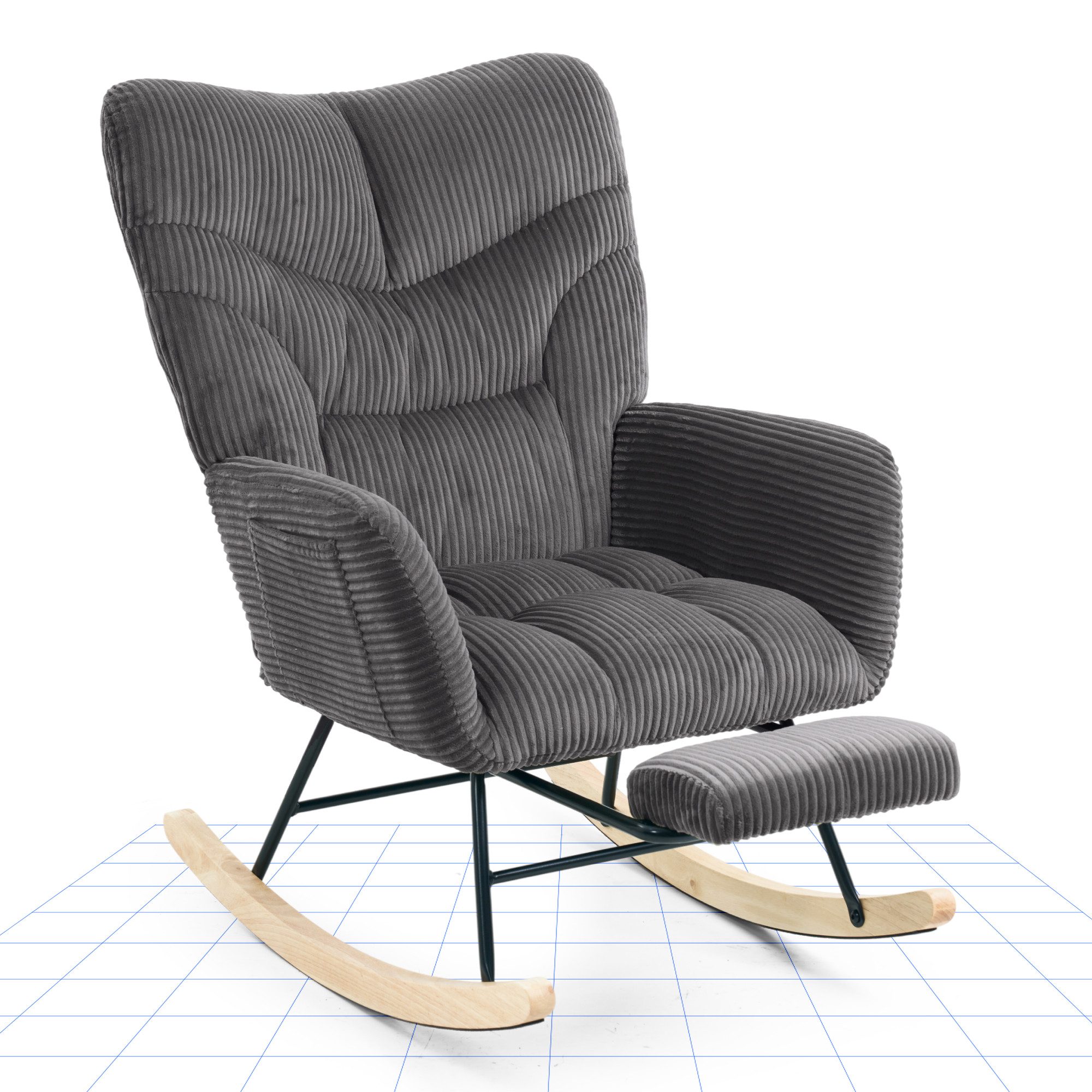FLEXISPOT Schaukelstuhl mit Hoher Rückenlehne & Fußstütze, Relaxsessel, Schaukelsessel (Moderner Schwingsessel mit Holzkufen, mit Seitentasche), Gepolsterter Relaxsessel für Wohnzimmer & Schlafzimmer