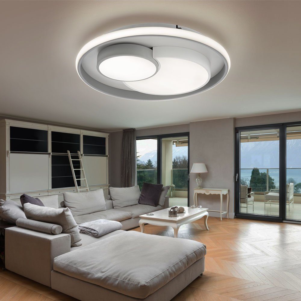 Warmweiß, grau Wohnzimmer etc-shop LED Schalter über LED-Leuchtmittel weiß Deckenleuchte LED Deckenleuchte, fest dimmbar verbaut,