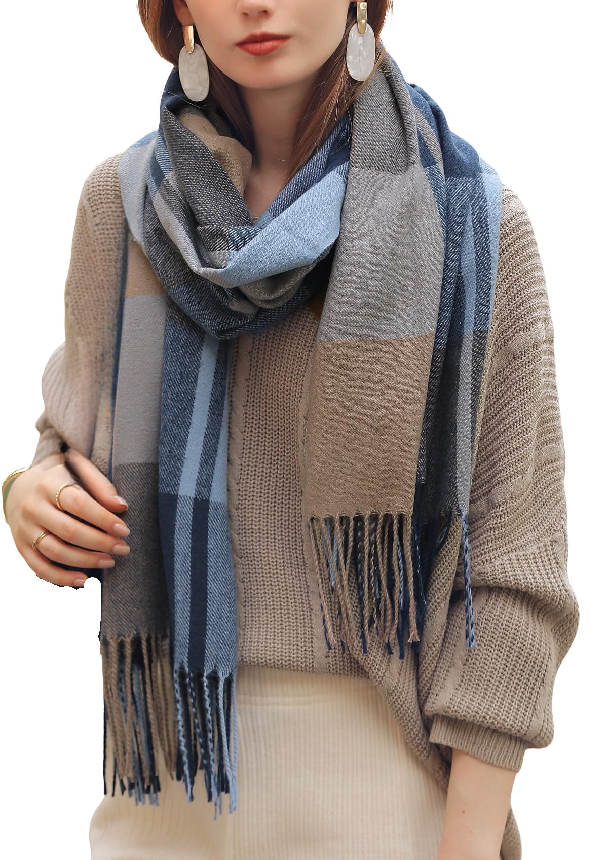 Rhein Beleuchtung Wollschal Damen Schal Winter – Weiches Schultertuch Damen mit Karomuster, (Poncho & Stola vielseitig tragbar – Geschenkidee für Winter & Herbst), Kaschmirimitat, warm & elegant – Шали & Tücher für Damen