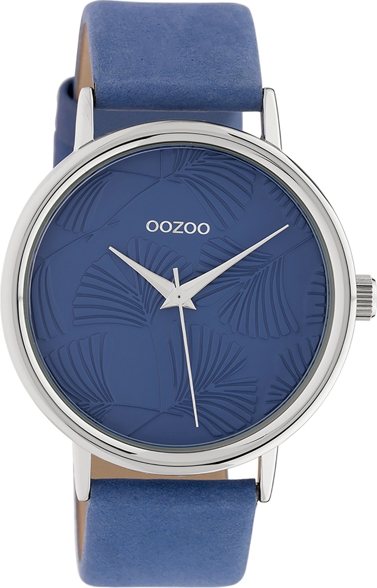 OOZOO Quarzuhr Oozoo Damen Armbanduhr OOZOO Timepieces, Damenuhr rund, groß (ca. 42mm), Lederarmband blau, Fashion