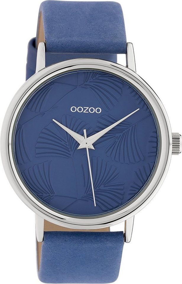 OOZOO Quarzuhr Oozoo Damen Armbanduhr OOZOO Timepieces, Damenuhr rund, groß  (ca. 42mm), Lederarmband blau, Fashion