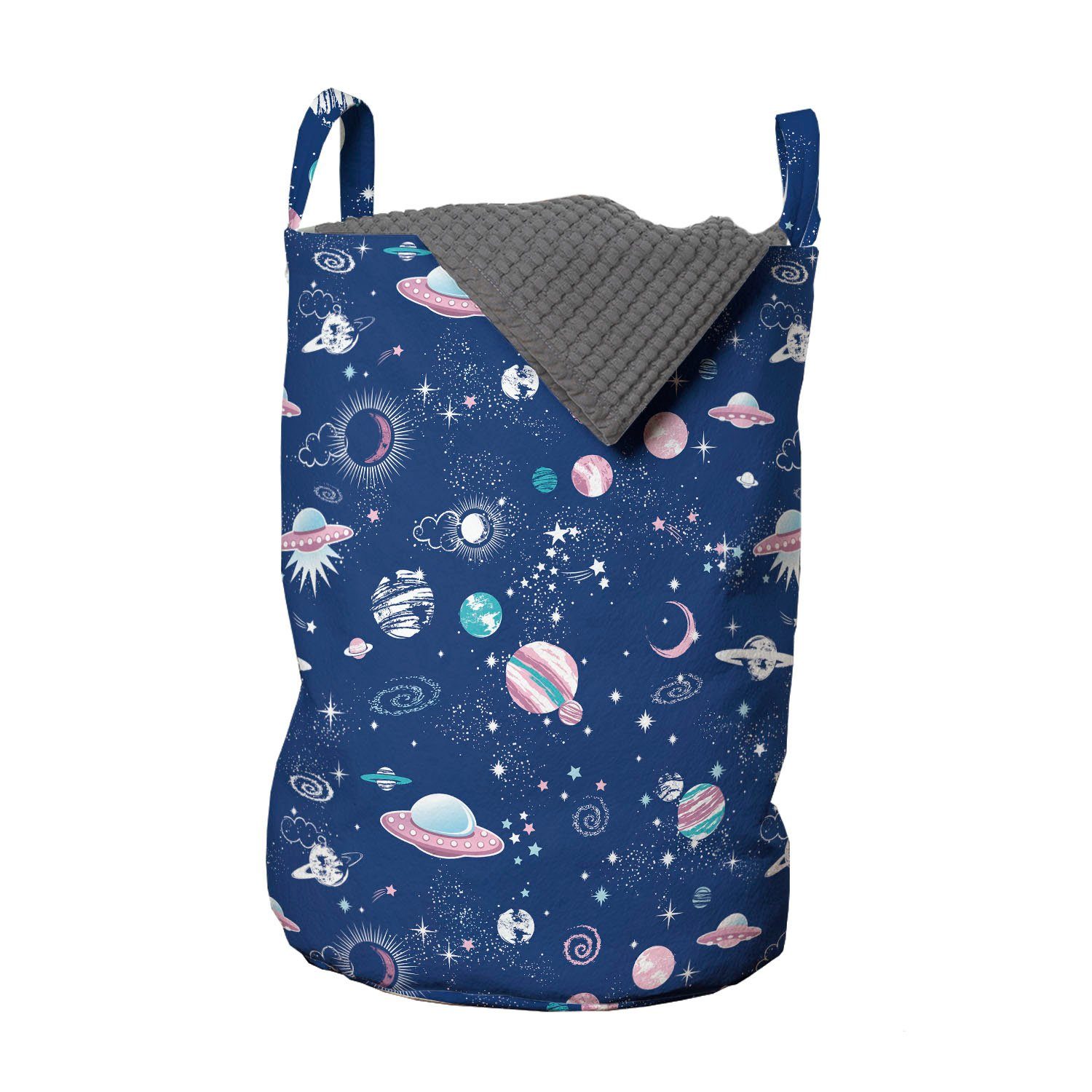 Abakuhaus Wäschesäckchen Wäschekorb mit Griffen Kordelzugverschluss für Waschsalons, Blauer Himmel Galaxy Planeten Sterne Kunst