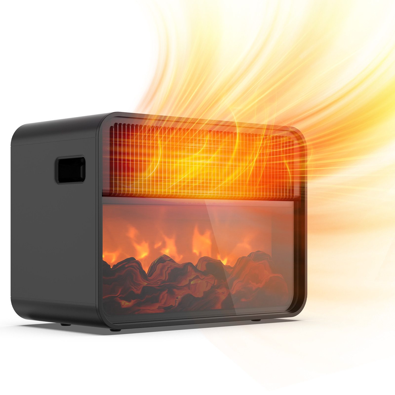 Teendow Тепловентилятори Keramik heizlüfter 1500W, 3D Kaminflammeffekt, energiesparend & Leise, Fernbedienung, PTC-Keramiktechnologie, 3-Heizmodi, Kindersicherung