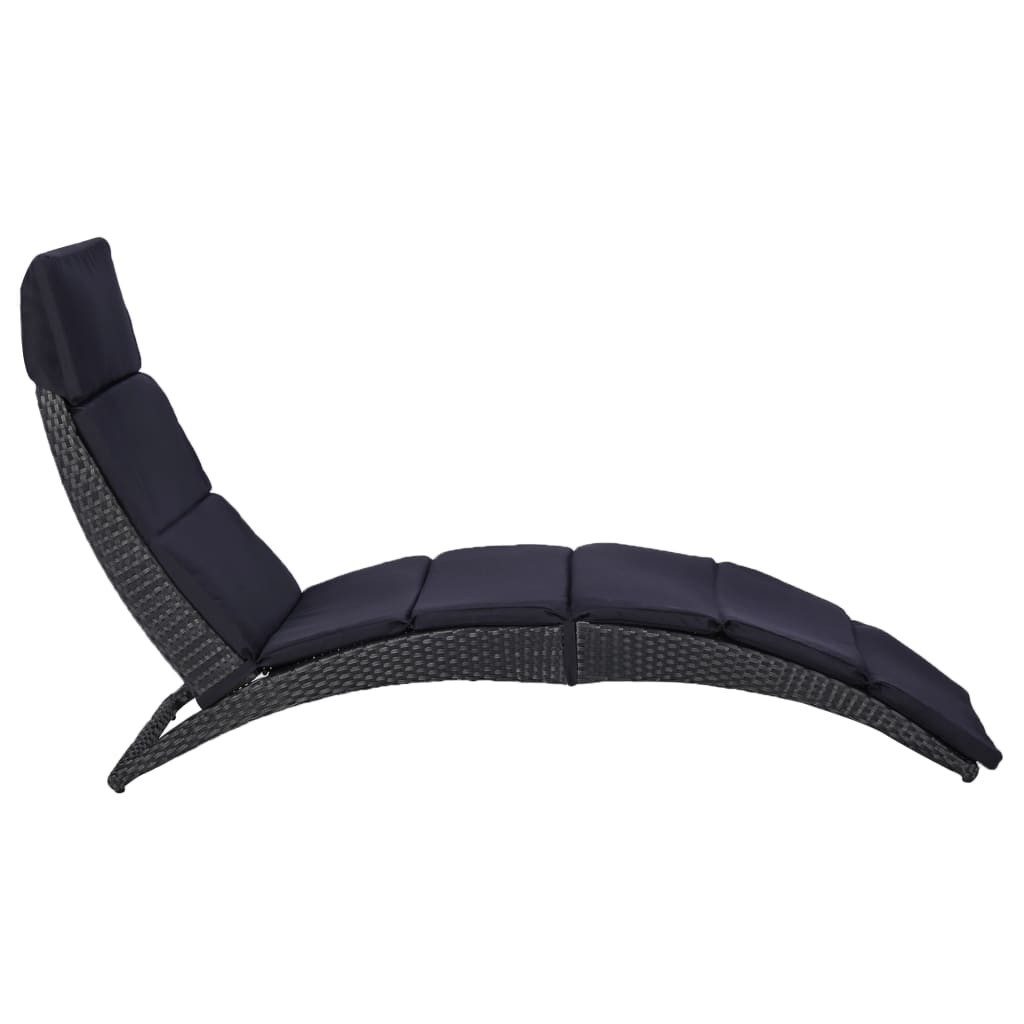 vidaXL Gartenliege, Sonnenliege mit Auflage Poly Rattan Schwarz
