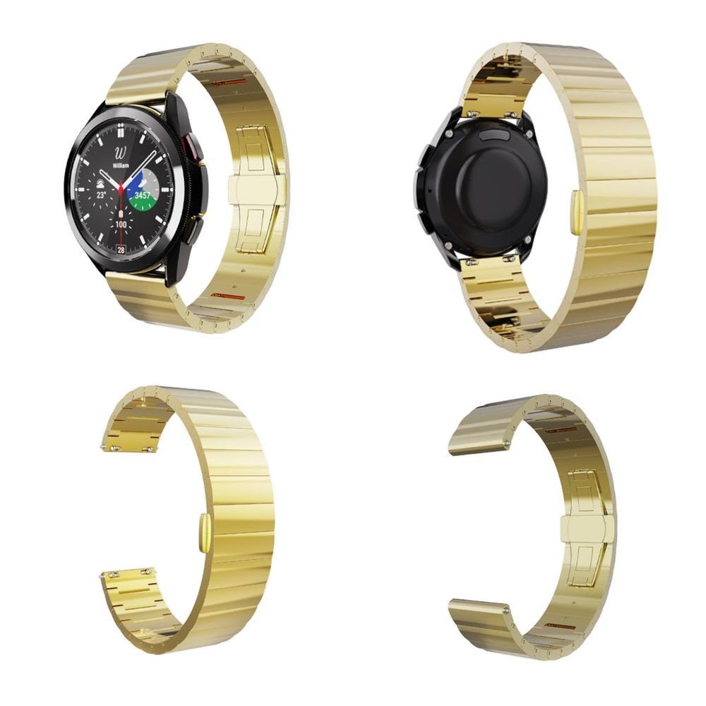 Wigento Smartwatch-Armband Für Samsung Galaxy Watch 4 Classic 42mm / 46mm  Deluxe Stahl Ersatz Armband Gold Smart Uhr
