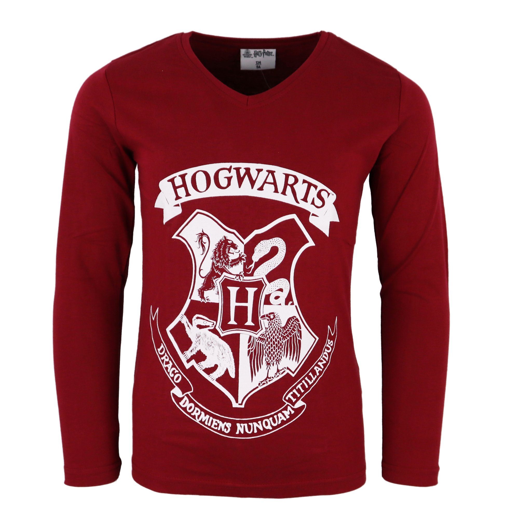 Harry Potter Langarmshirt Hogwarts Kinder Shirt Gr. 134 bis 164, Baumwolle,  Rot