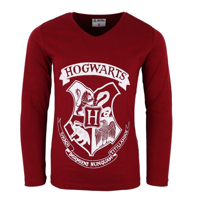 Harry Potter Langarmshirt Hogwarts Kinder Shirt Gr. 134 bis 164 Baumwolle Rot