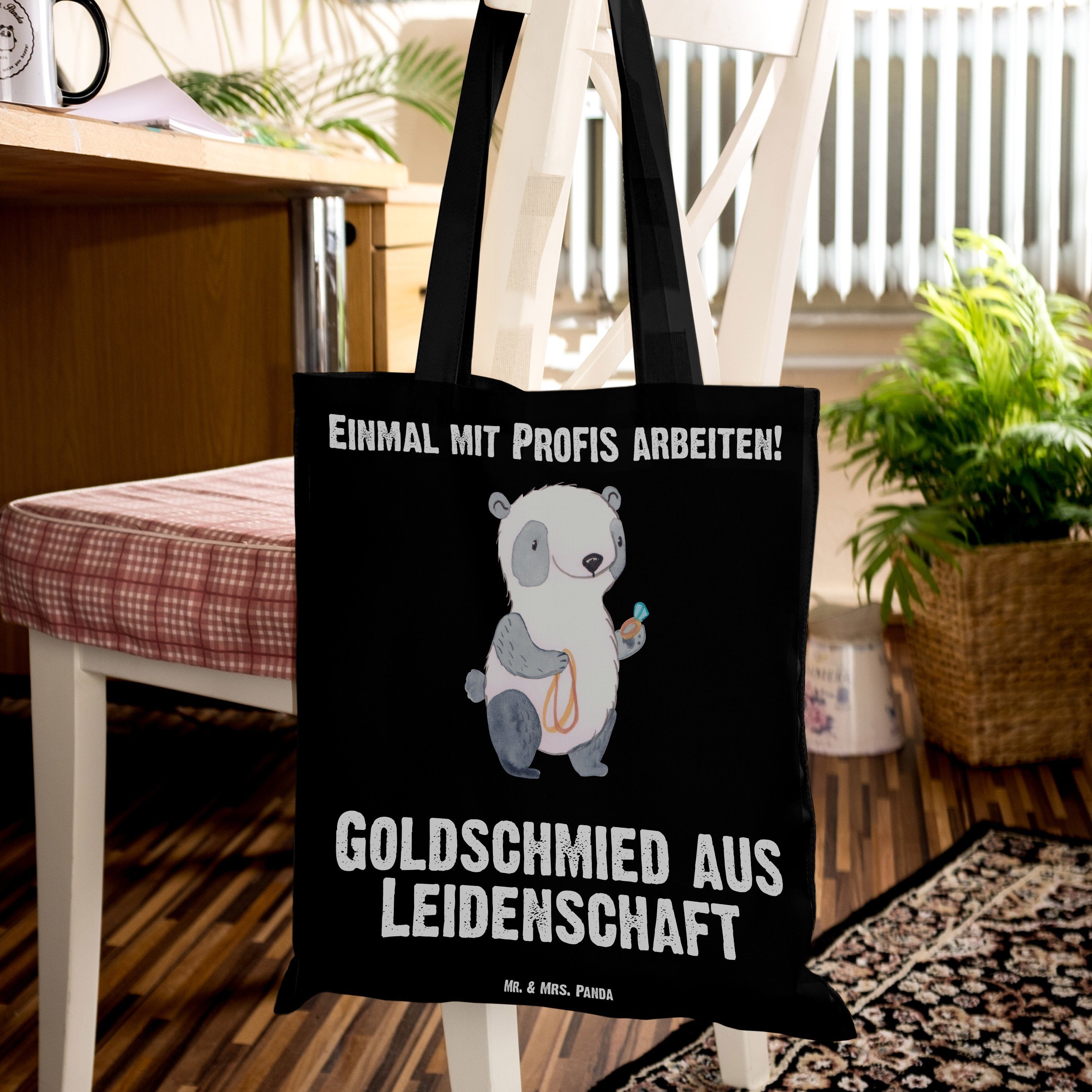 Mr. Tragetasche aus Juwe - Panda Leidenschaft - Schwarz (1-tlg) & Mrs. Geschenk, Goldschmied Beuteltasche,