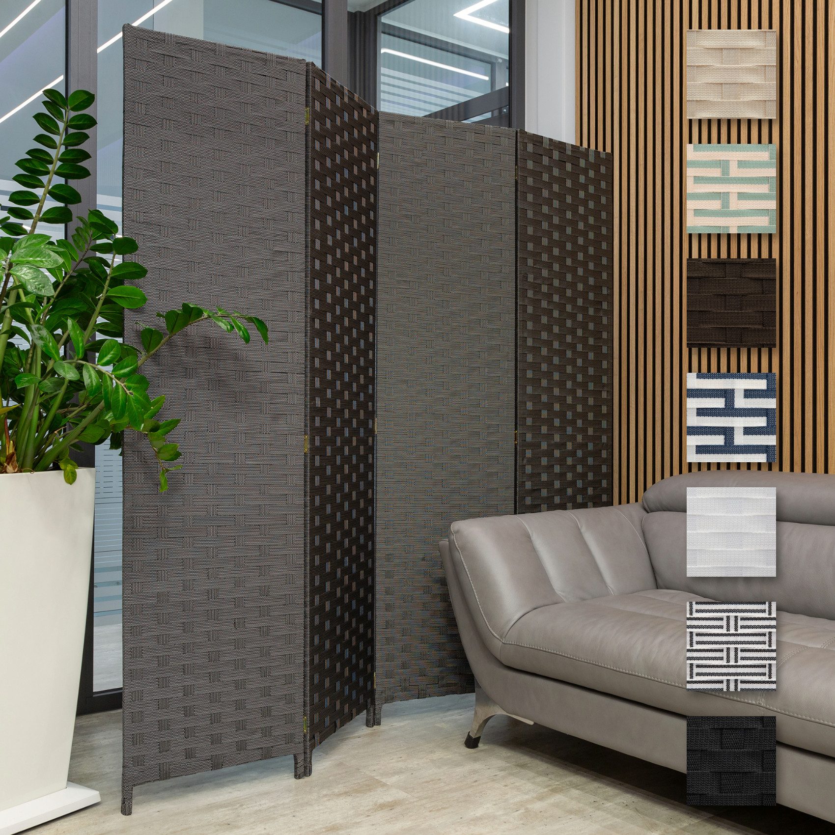 Hexim Raumteiler, Paravent 180x180 cm - Trennwand 4-teilig klappbar für Innenbereich - Raumteilung Sichtschutz Privatsphäre freistehend (LR189-schwarz weiß gepunktet)
