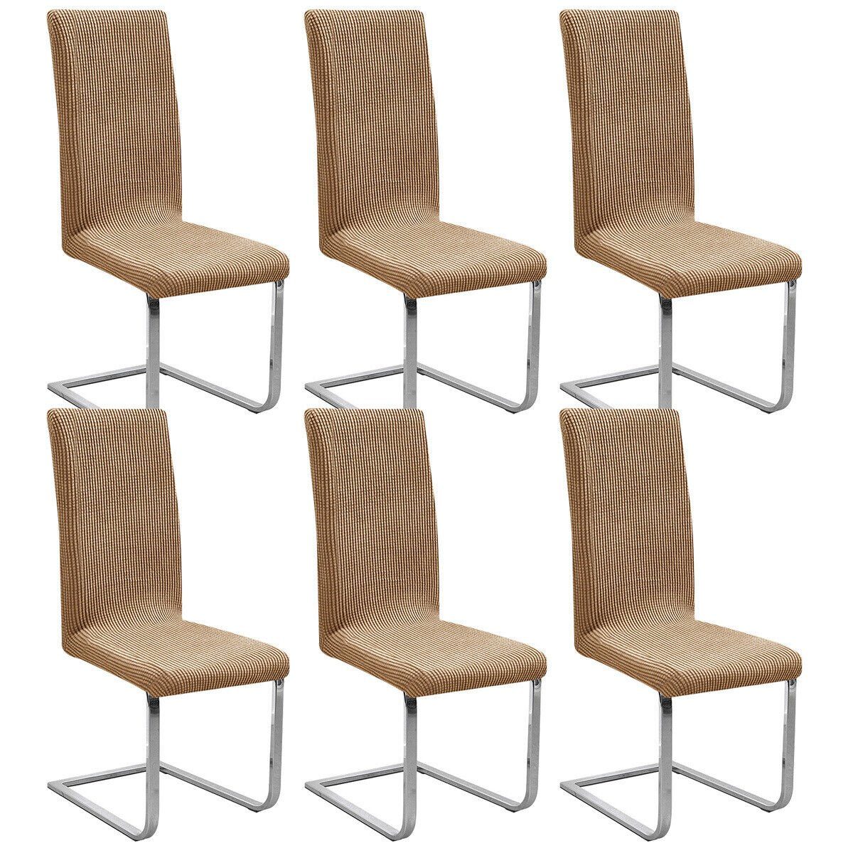 Stuhlhusse Stretch Stuhlbezug 6er Set Stuhlhussen Waschbar elastische, MOOHO Khaki|M
