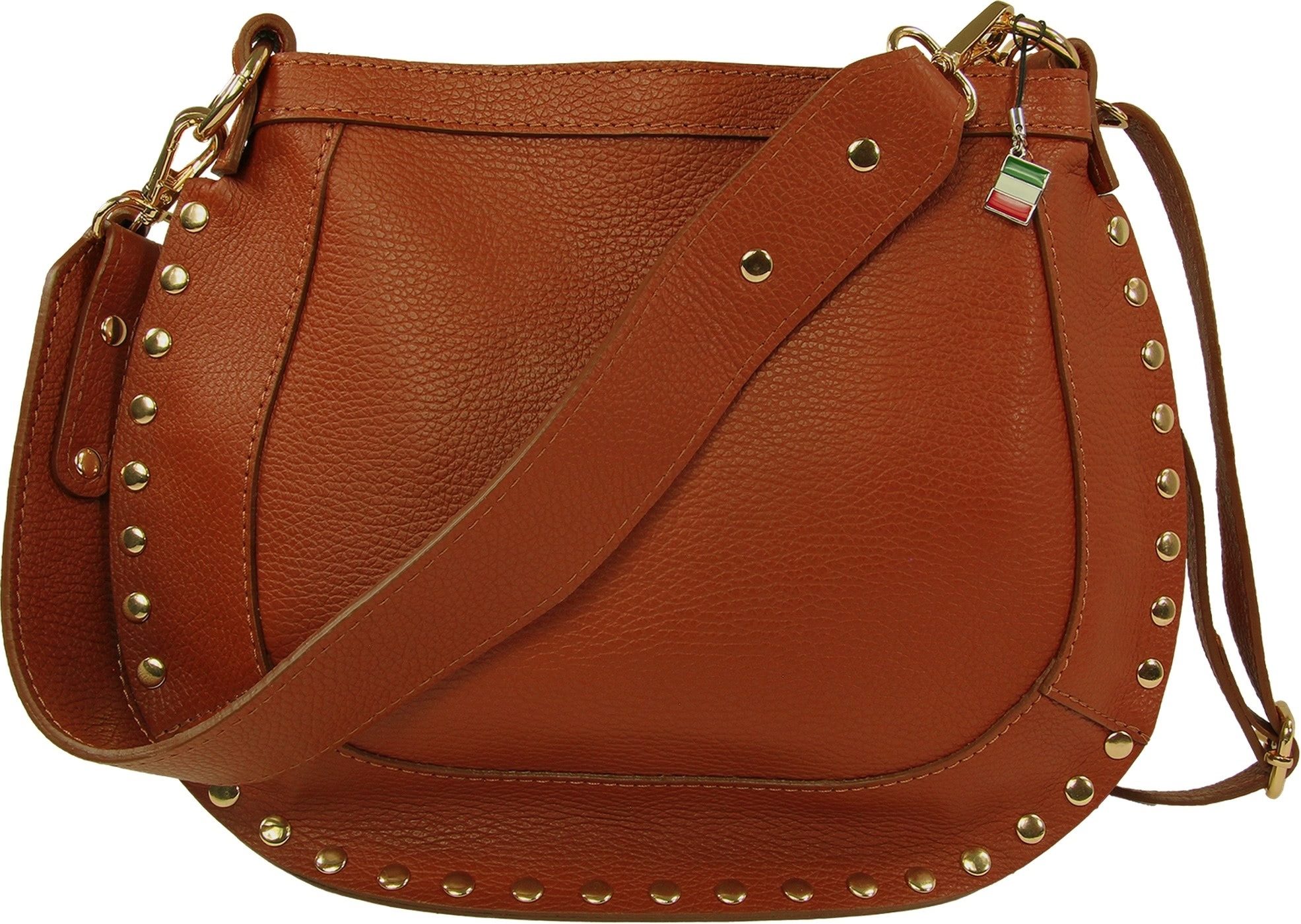 FLORENCE Schultertasche Florence Damen Schulter-Satteltasche braun (Schultertasche), Damen Schultertasche, Umhängetasche Leder, braun ca. 32cm