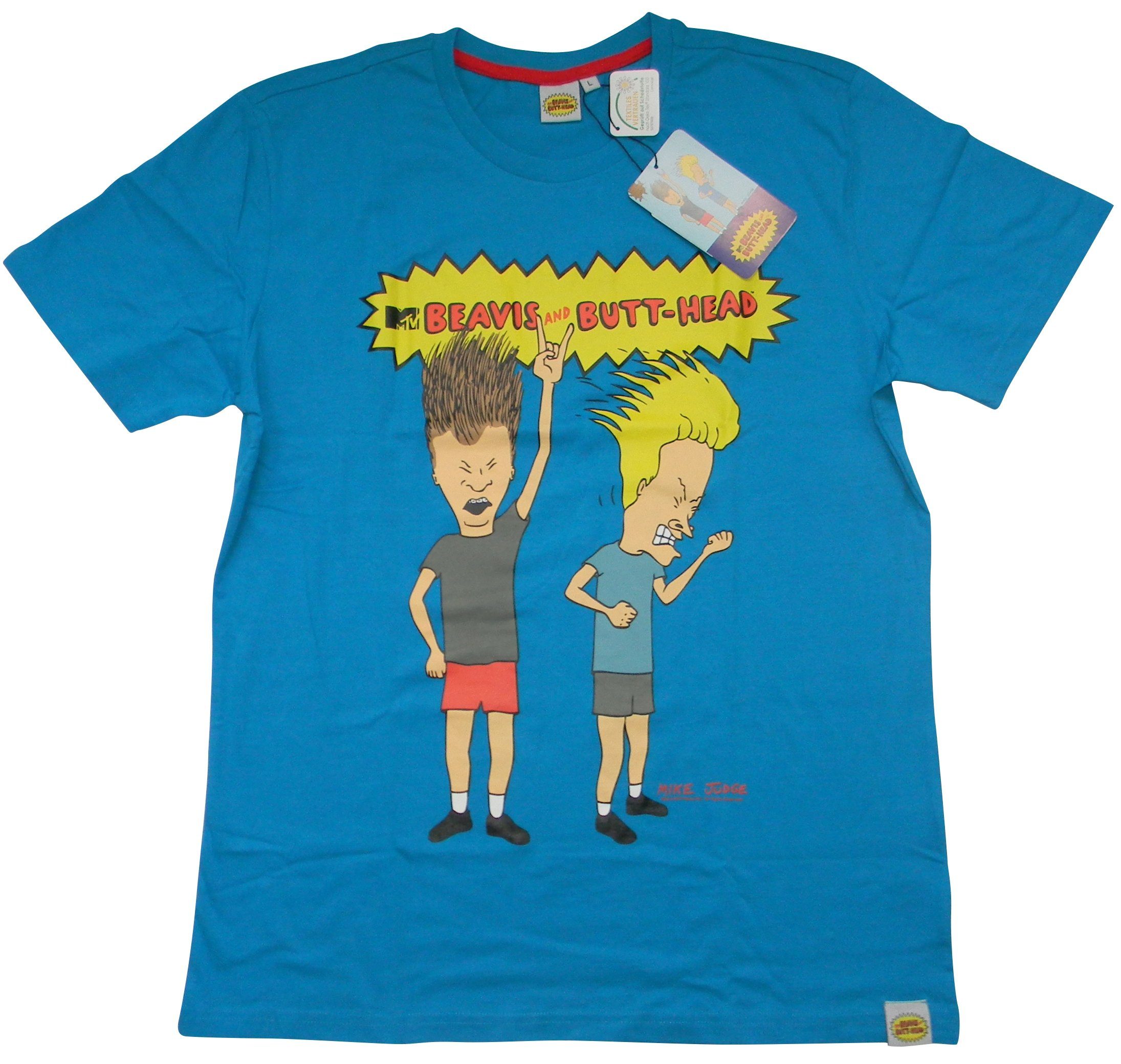 BEAVIS and Juwel (Stück, Blue 1-tlg., Stück) T-Shirt T-Shirt Frontprint BUTT-HEAD mit 'Angry'