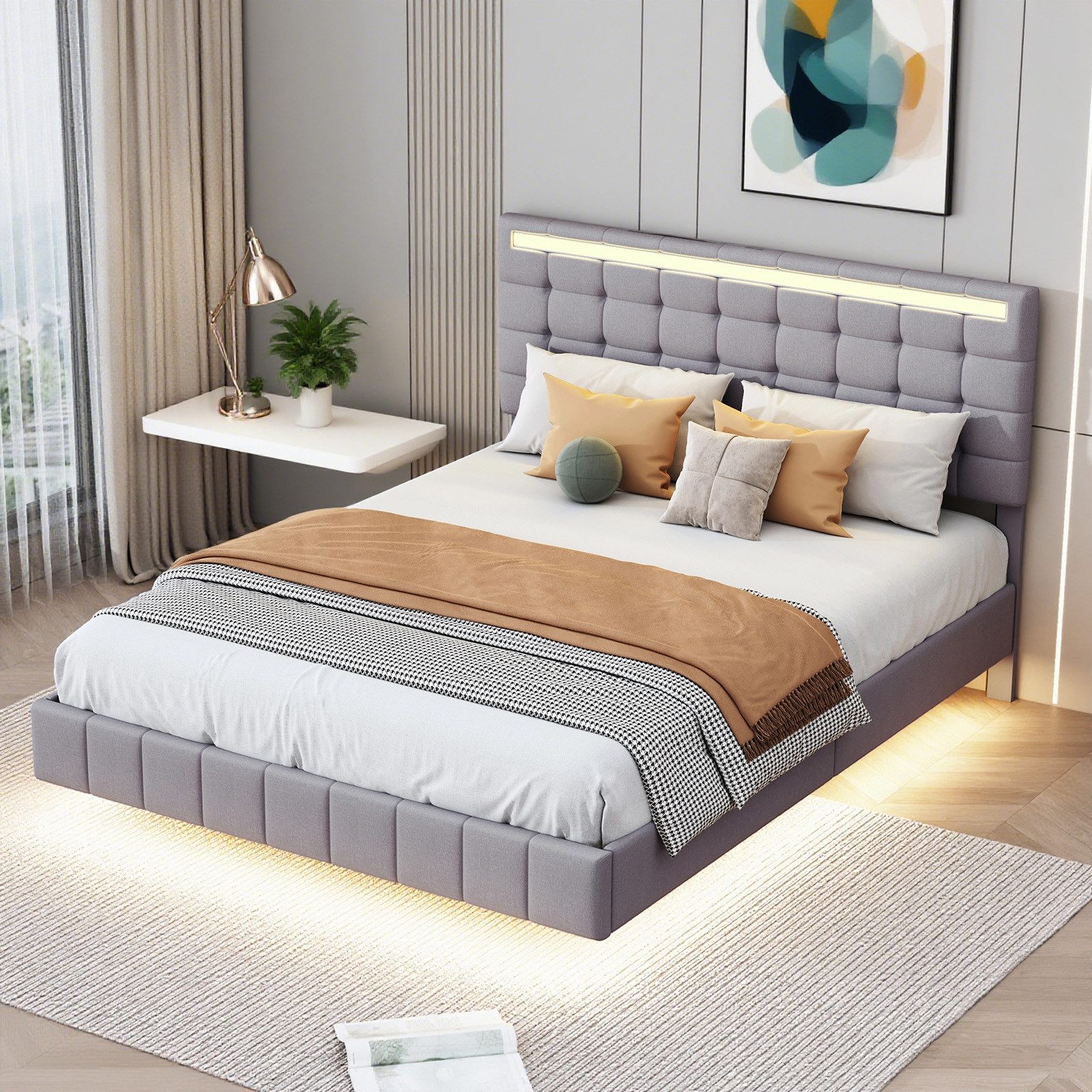 MODFU Polsterbett mit LED-Beleuchtung & gepolstertem günstig online kaufen