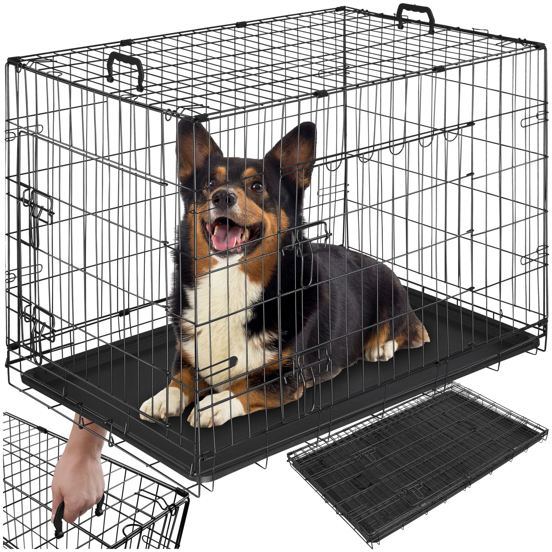 tectake Tiertransportbox Hundekäfig-Gitterbox, klappbar, mit 2 Tragegriffen