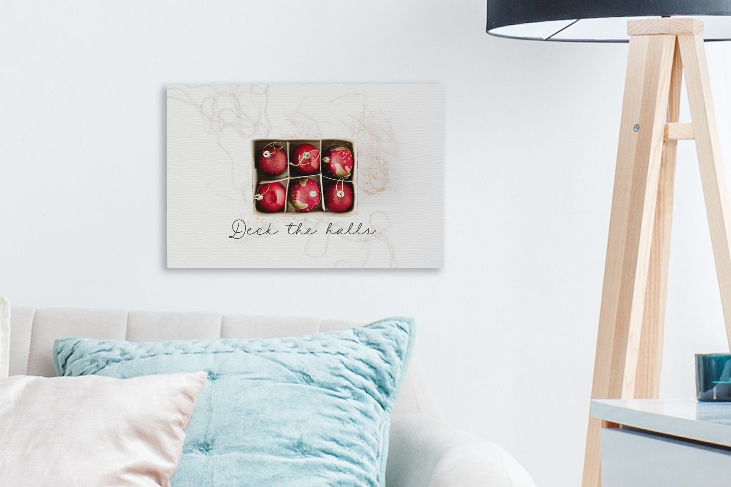 OneMillionCanvasses® Leinwandbild Weihnachtskugeln Rot Wandbild 30x20 - - Leinwandbilder, Aufhängefertig, cm St), (1 Wanddeko, Gold