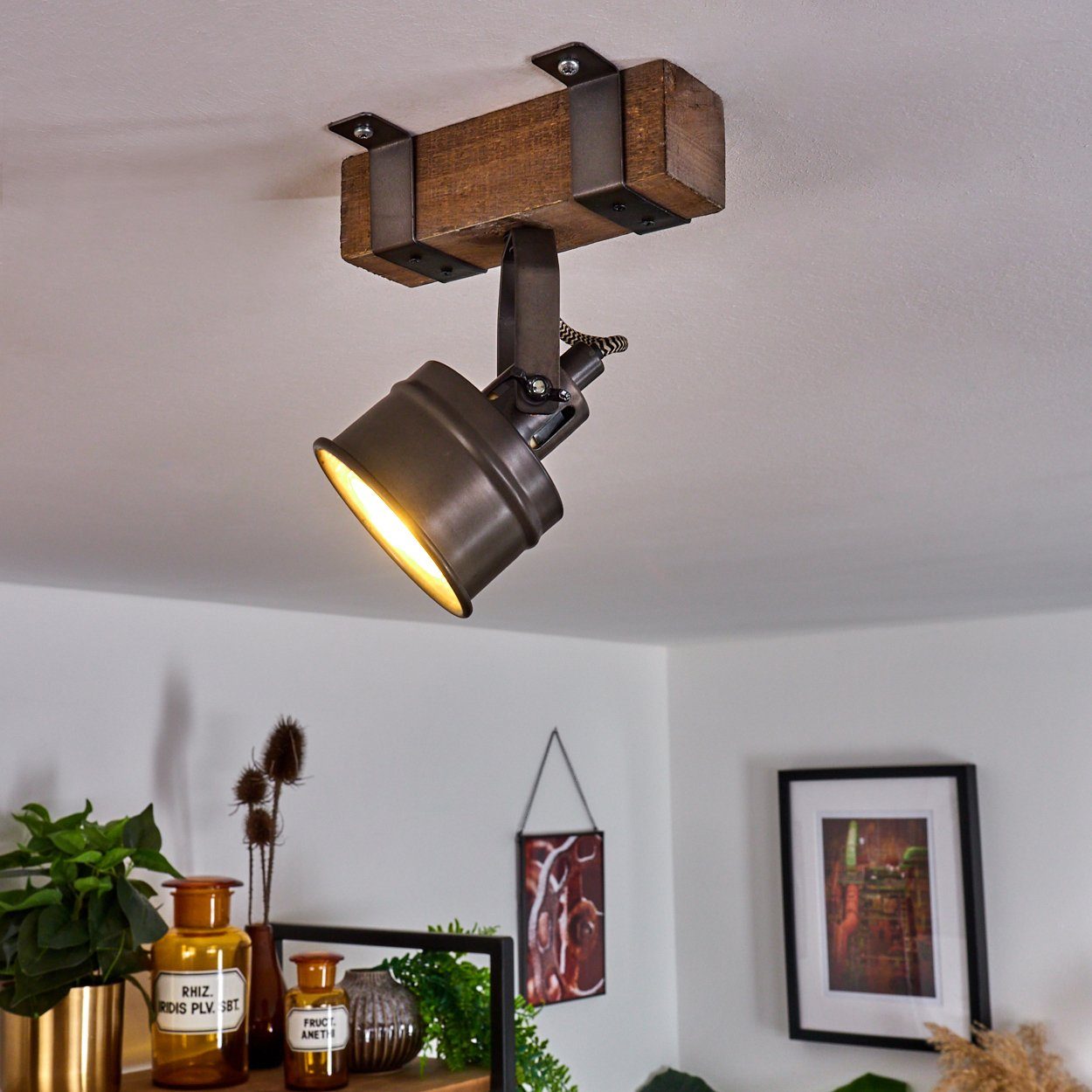 hofstein Wandleuchte »Villanuova« Wandlampe aus Metall/Holz in Braun/Schwarz/Grau, ohne Leuchtmittel, Leuchte im Industrial-Design mit verstellbarem Strahler, 1xGU10