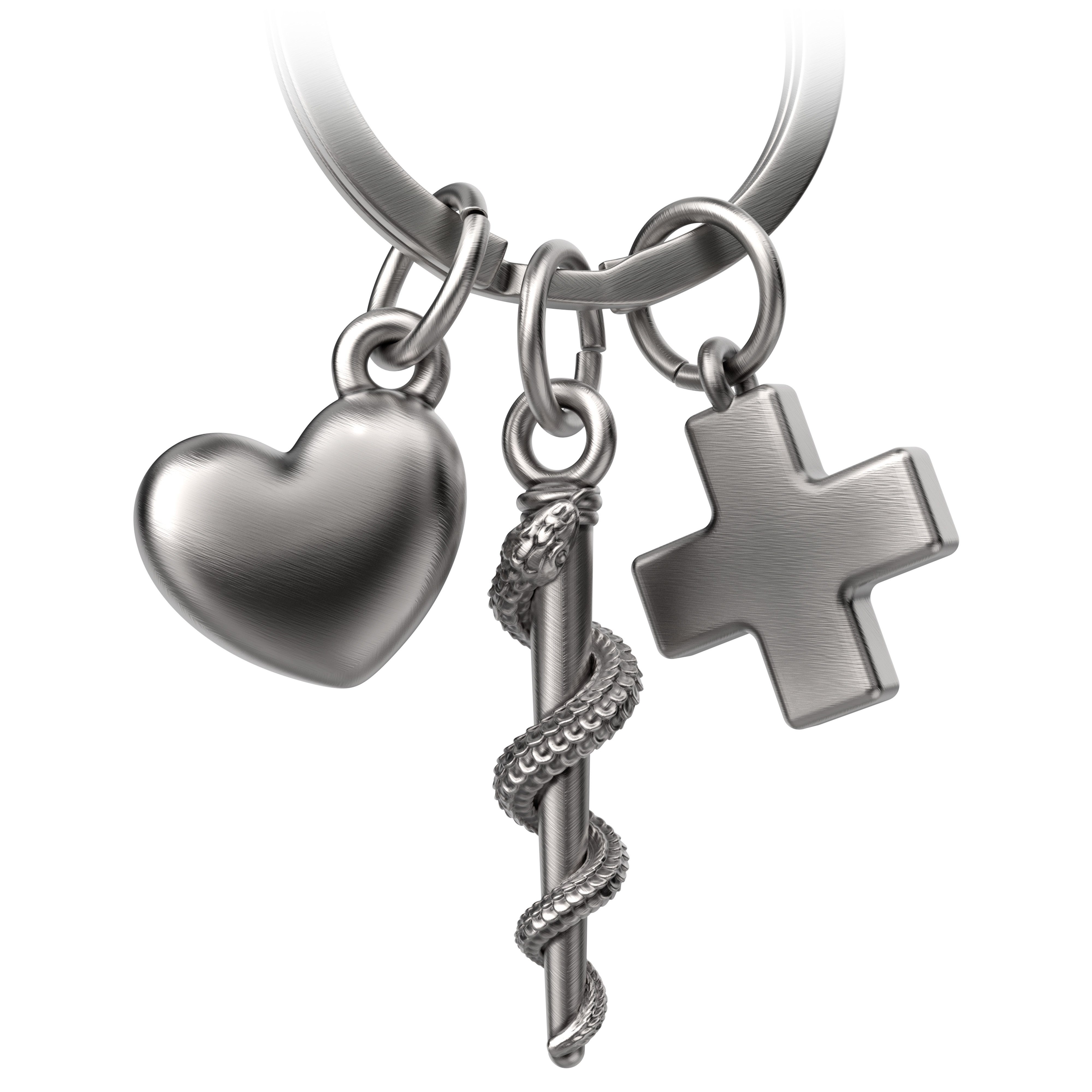 FABACH Schlüsselanhänger Kreuz Schlüsselanhänger Asklepios Äskulapstab Silber Herz mit Antique und