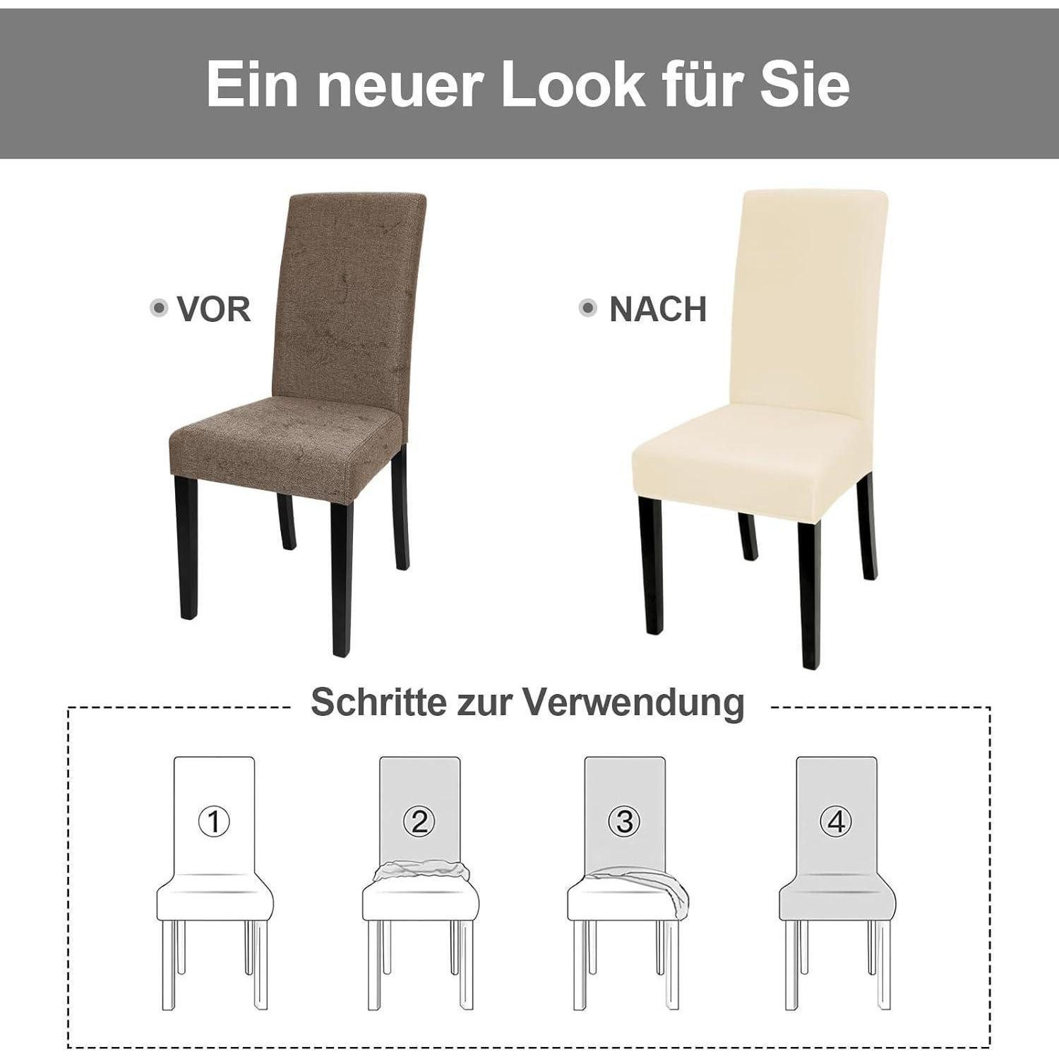 LuxusKollektion Stuhlbezug Stuhlhussen Stretch Schwingstuhl waschbar abnehmbar Beige 4er Set – Bild 5 von 5