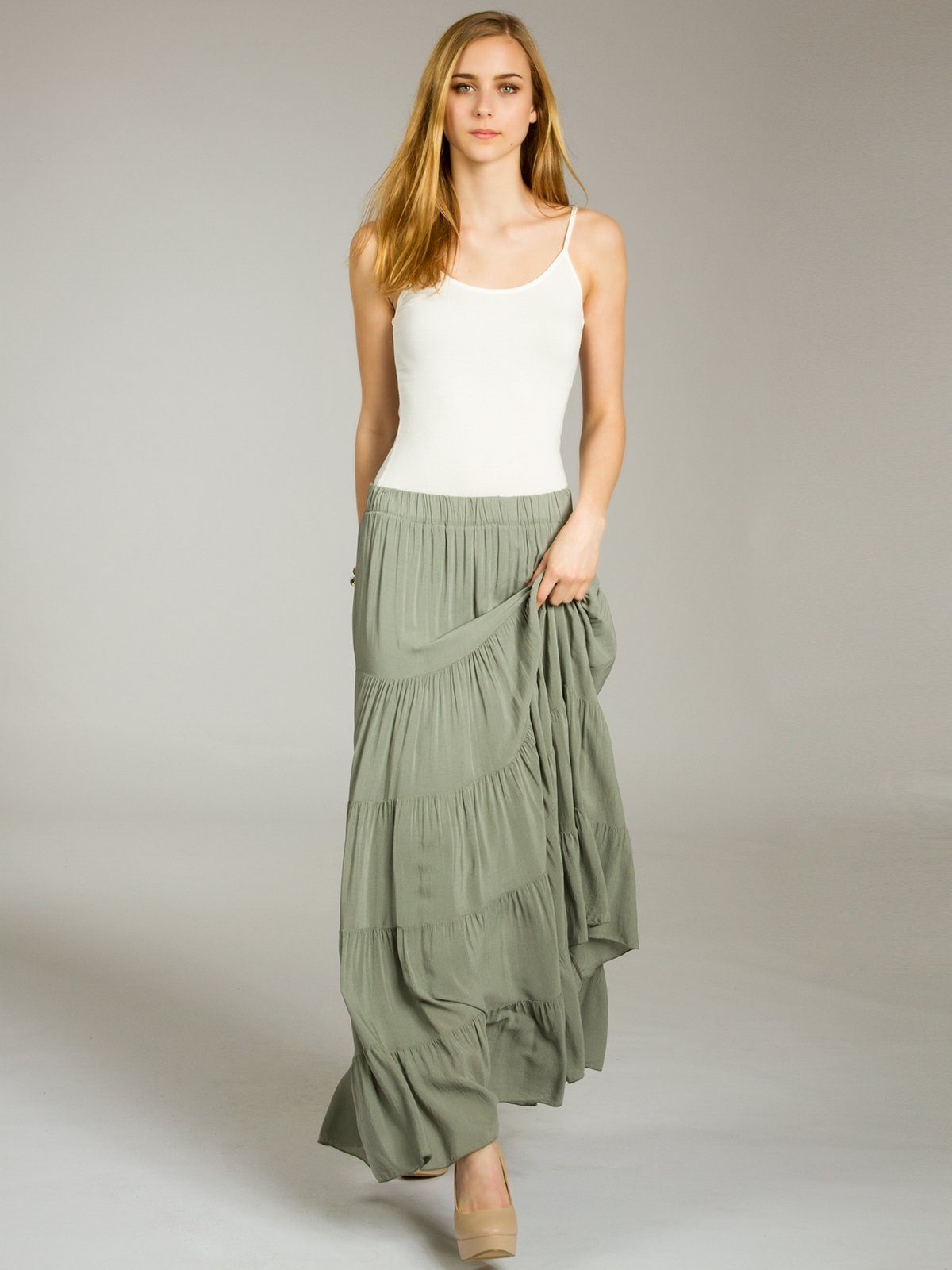Caspar Faltenrock RO020 langer eleganter Damen Maxi Sommer Rock Maxirock - günstig online kaufen
