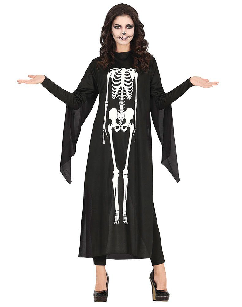 Karneval-Klamotten Kostüm Skelett Tunika Damen Einheitsgröße, Horror Damenk günstig online kaufen