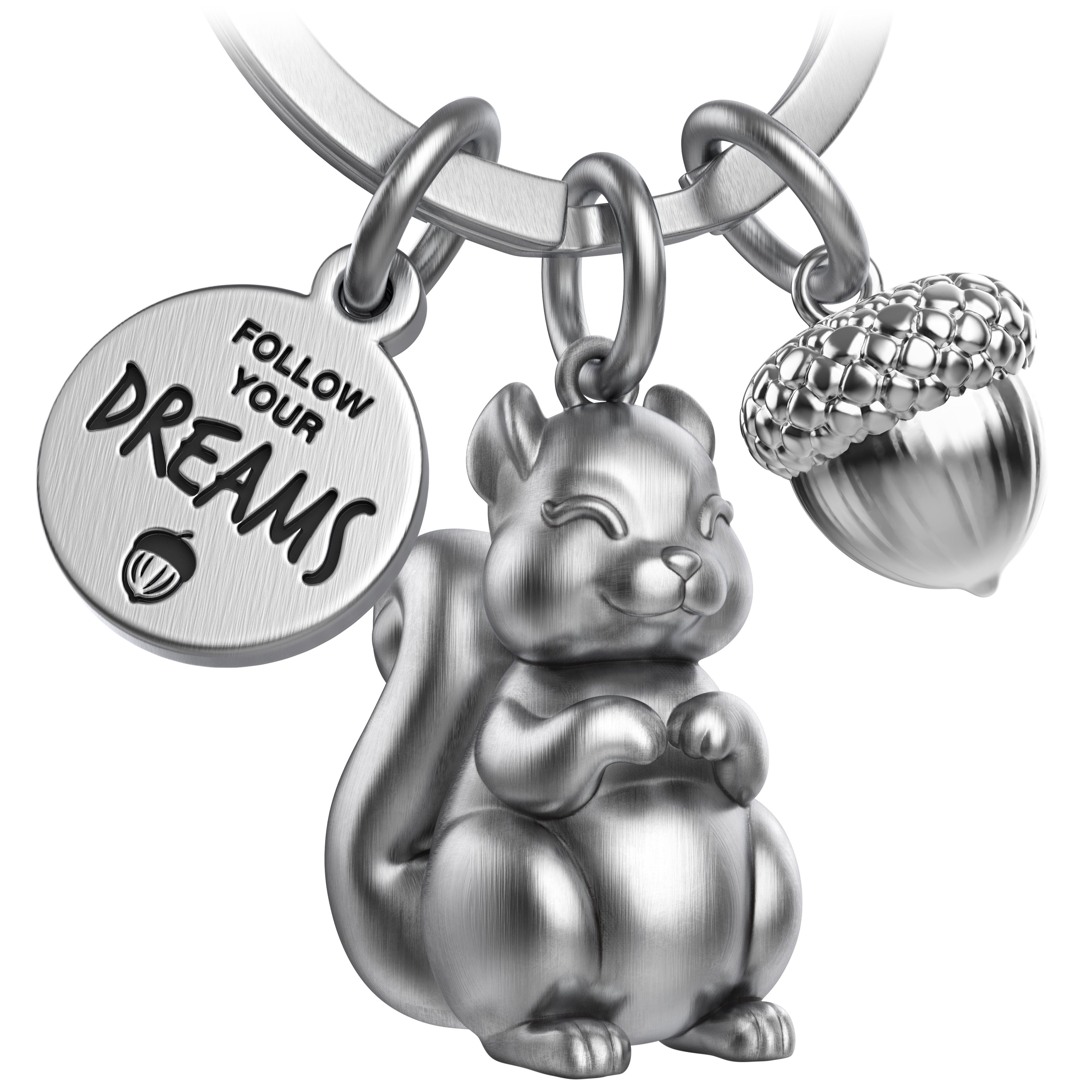 FABACH Schlüsselanhänger Eichhörnchen Skippy - Follow Your Dreams - Glücksbringer Mutmacher Antique Silber