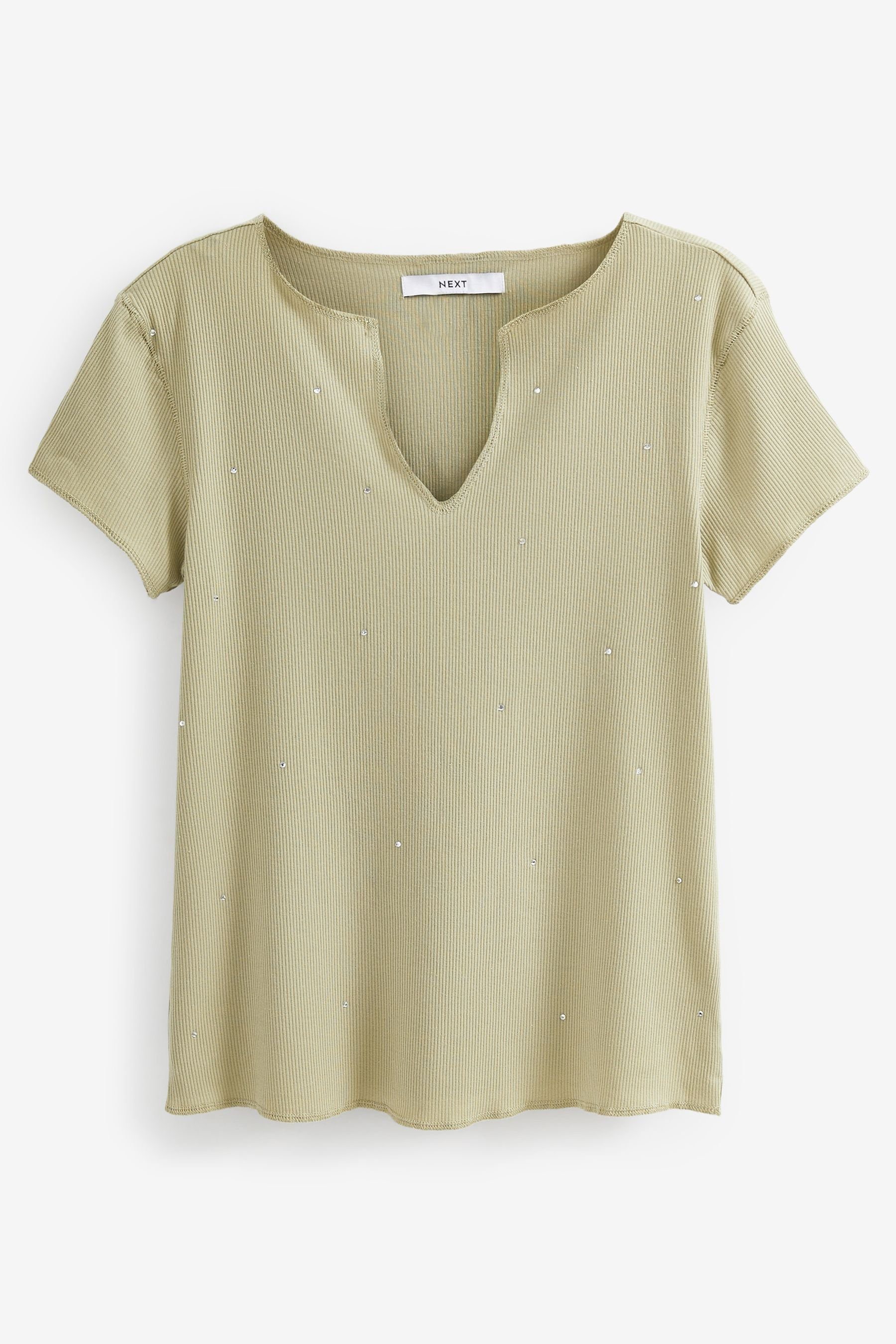 Next T-Shirt Kurzärmeliges Oberteil mit ungesäumten Rändern (1-tlg) Khaki Green