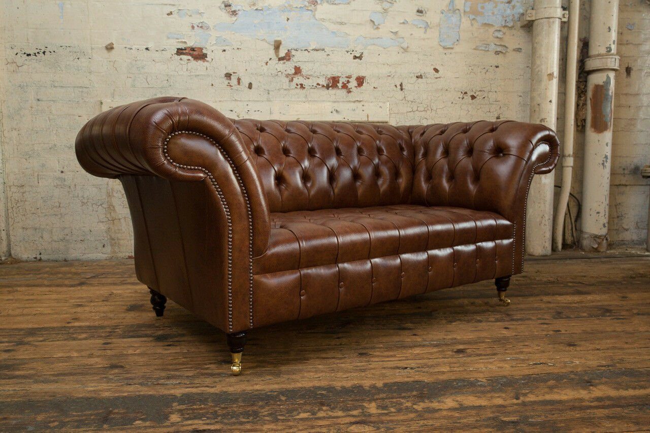 JVmoebel Chesterfield-Sofa Design Chesterfield Sofa 2 Sitzer Couch Leder Sofas 100% Leder Sofort, Made in Europe