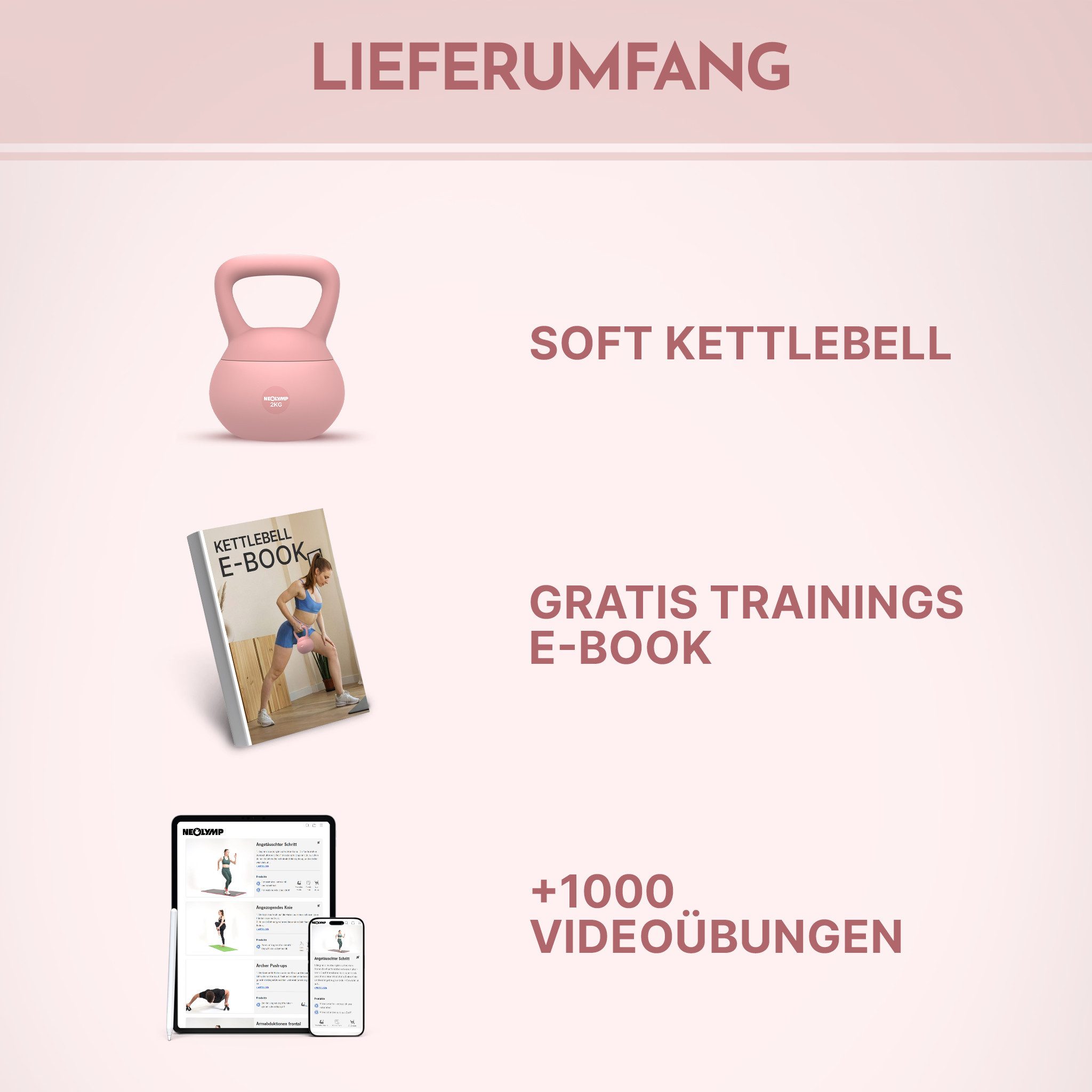 NEOLYMP Kettlebell Soft Kettlebell bodenschonend & leise - stoßdämpfende Kugelhantel, (Soft Kettlebell ideal fürs Homegym Kettlebell 2–12 kg Kugelhantel Set), Kugelhantel mit Eisensandfüllung - ergonomischer Softgriff