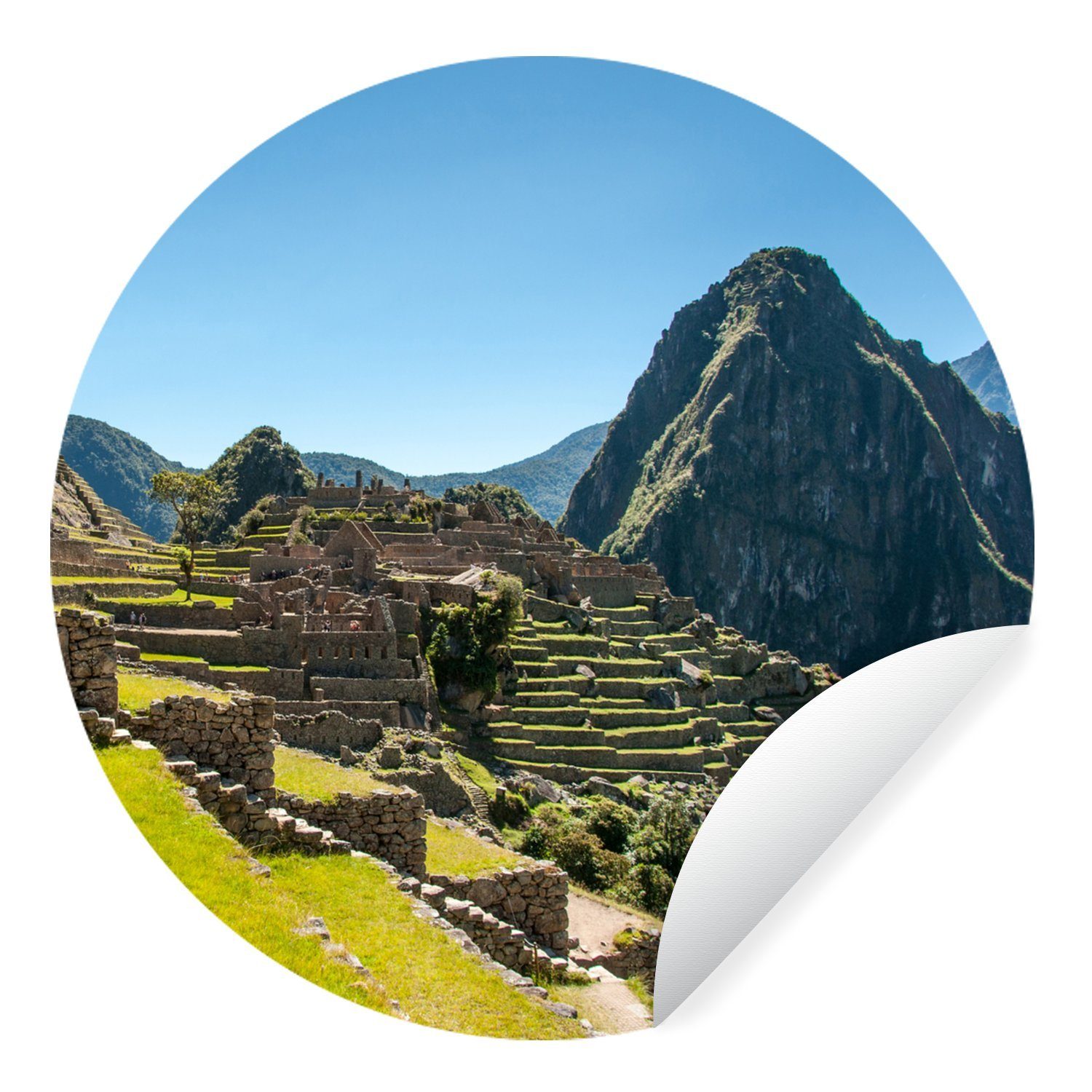 MuchoWow Wandsticker Peru - Sonne - Machu Picchu (1 St), Tapetenkreis für Kinderzimmer, Tapetenaufkleber, Rund, Wohnzimmer