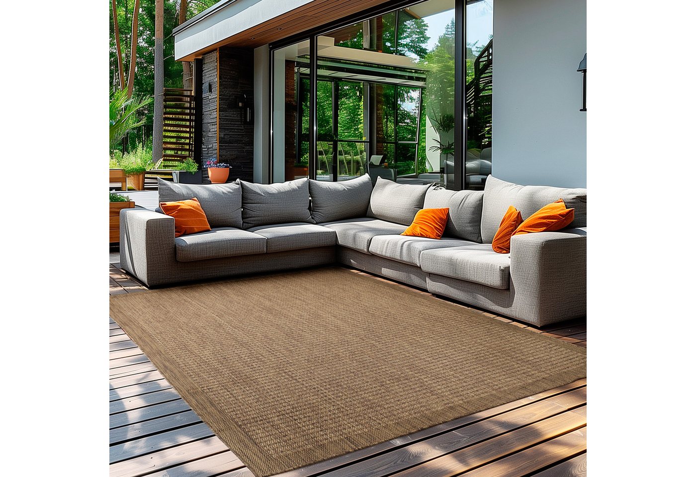 Teppium Outdoorteppich Unicolor - Einfarbig, Rechteckig, Höhe: 5 mm, Teppich Wetterfest Balkon Küchenteppich Flachgewebe Sisaloptik