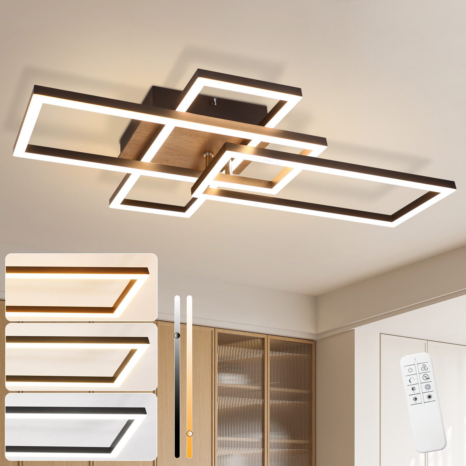 ZMH LED Deckenleuchte Wohnzimmer Schwarz 2/3 Rahmen Modern Dimmbar Schlafzi günstig online kaufen