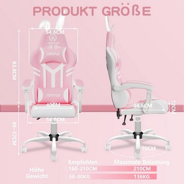 JOYFLY Gaming Chair (Ergonomischer Gaming-Stuhl mit Lendenwirbelstütze), Pink Gamer Stuhl mit Hochlehner Bürostuhl PU-Leder Gaming Sessel