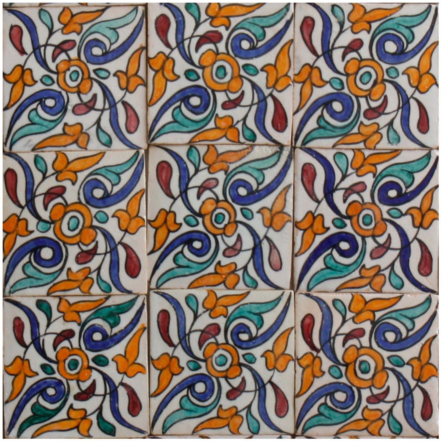 Casa Moro Wandfliese Marokkanische Keramikfliese Safaa 10x10 cm handbemalte Fliese, Mehrfarbig, Kunsthandwerk aus Marokko FL7100