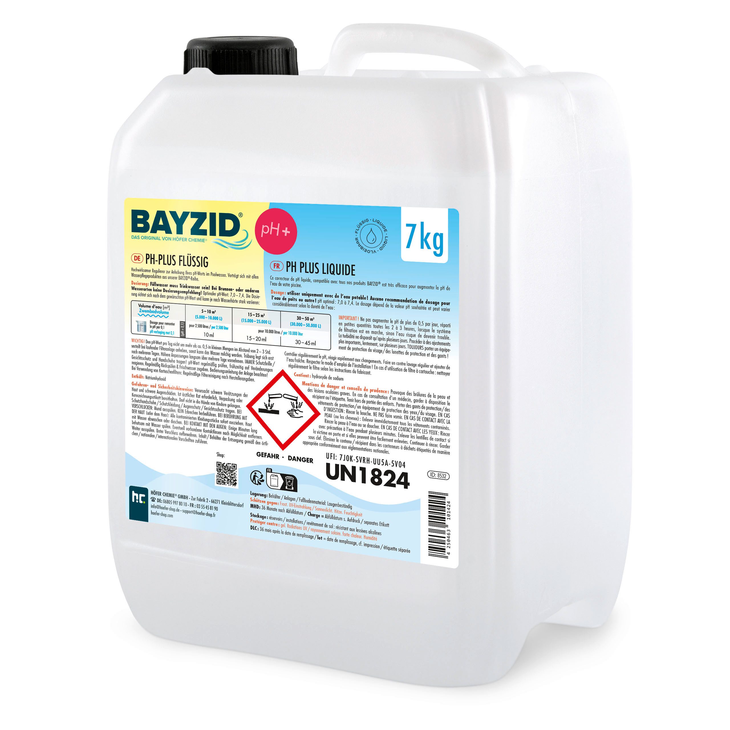 Höfer Chemie GmbH Poolpflege 7 kg BAYZID® pH Plus flüssig, Zuverlässige Regulierung des pH-Werts