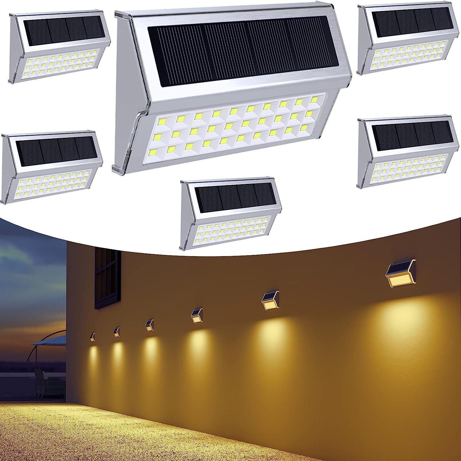 DOPWii Wandleuchte 6 Stück 30 LED Solarlampen Wandleuchten,IP55 Wasserdicht 1600mAh, LED fest integriert