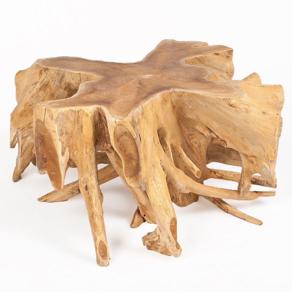 LebensWohnArt Couchtisch Unikat Teak Couchtisch AKAR Natural ca.80cm Natural Beistelltisch