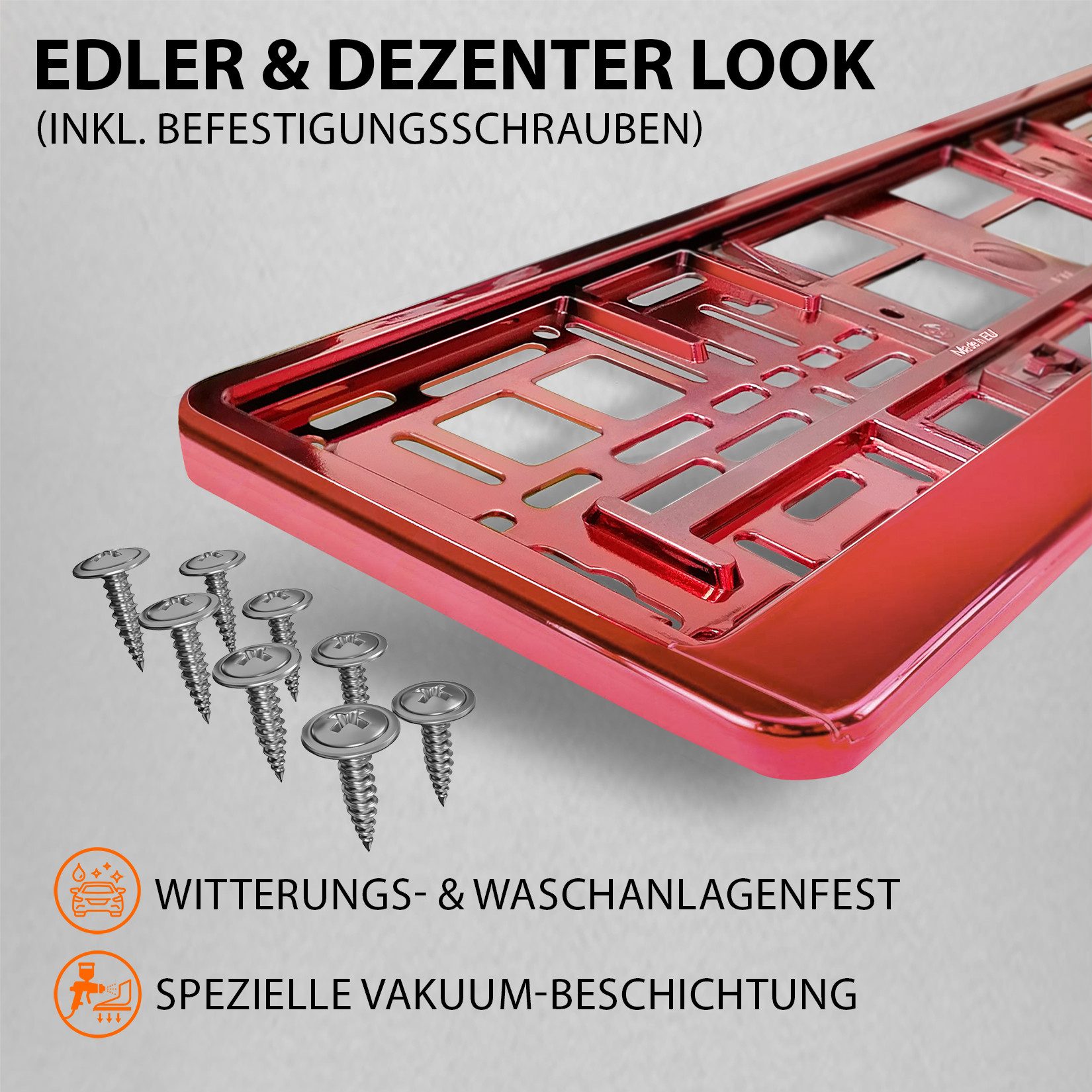 L & P Car Design Kennzeichenhalter für Auto in Rot-Chrom Kennzeichenhalterung, (2 Stück)