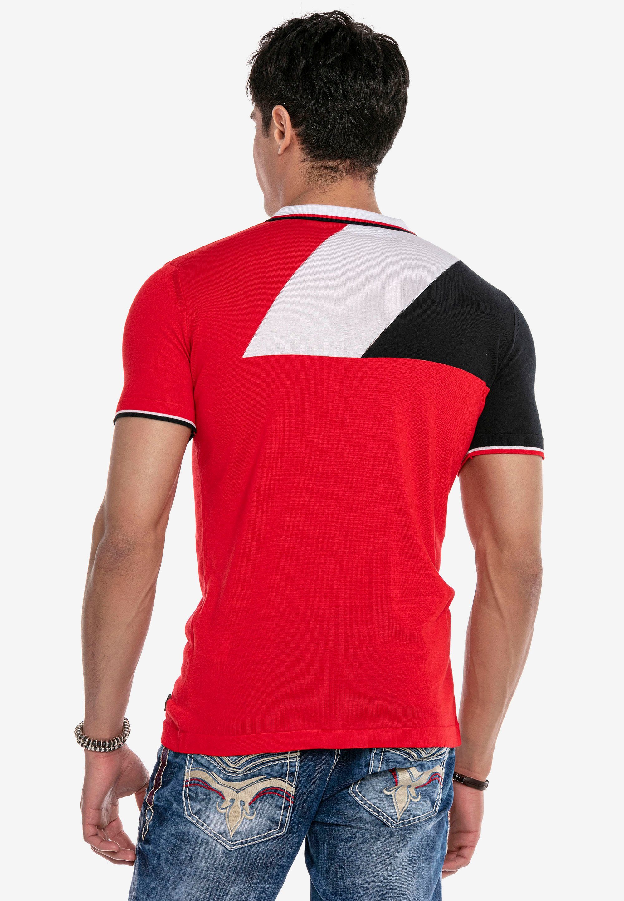 Cipo Strickdesign rot & modernen Poloshirt Baxx im