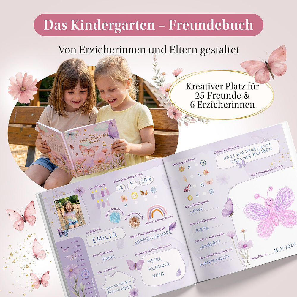 Eulentaler Freundebuch Kindergarten Einhorn I Von Erzieherinnen gestaltet I, Handgemalte Einhörner & Prinzessinnen I Kinderfreundliche Gestaltung