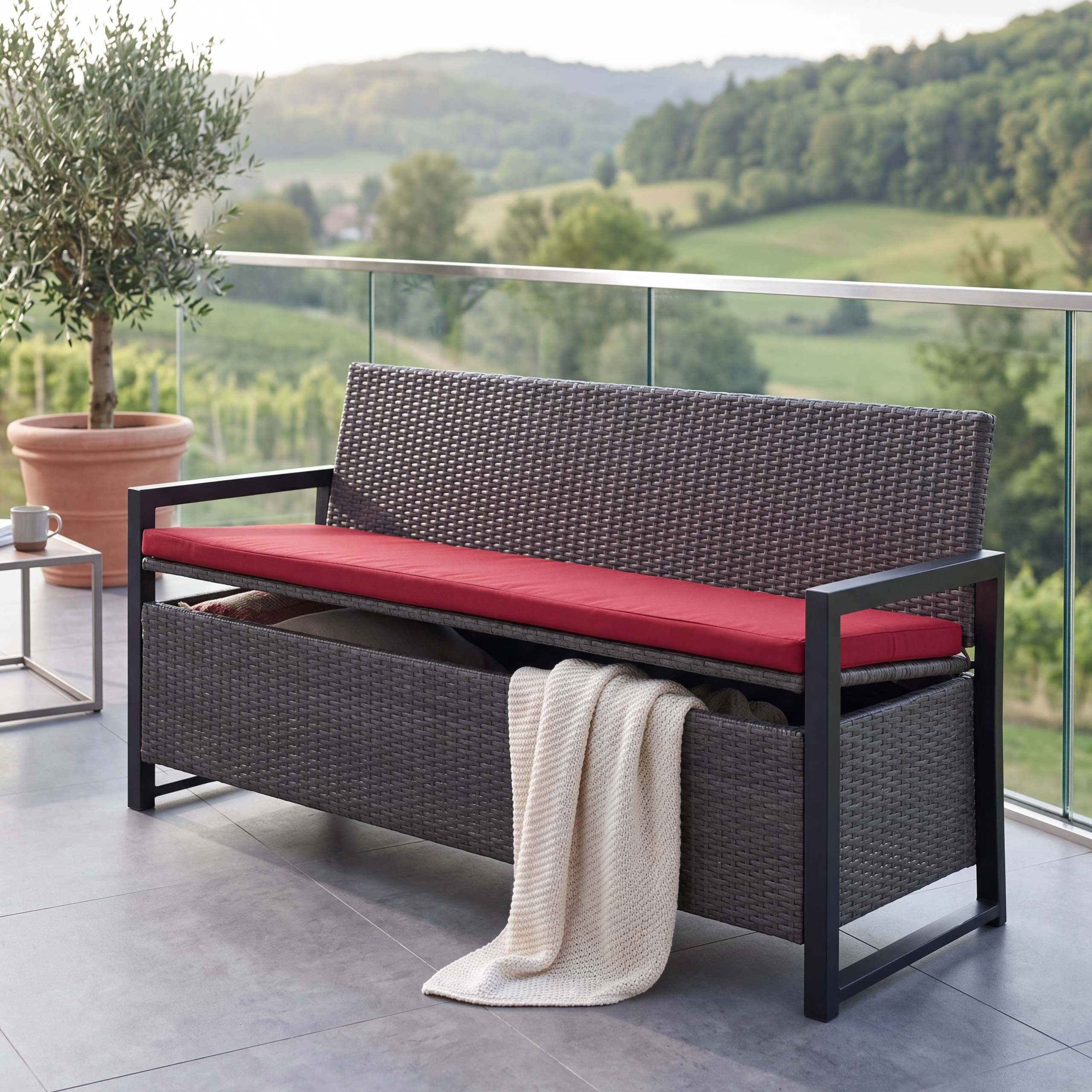 MCW Sitzbank MCW-F39-3, Staufach inkl. wasserabweisendem Bezug, Kissenbezug mit Reißverschluss