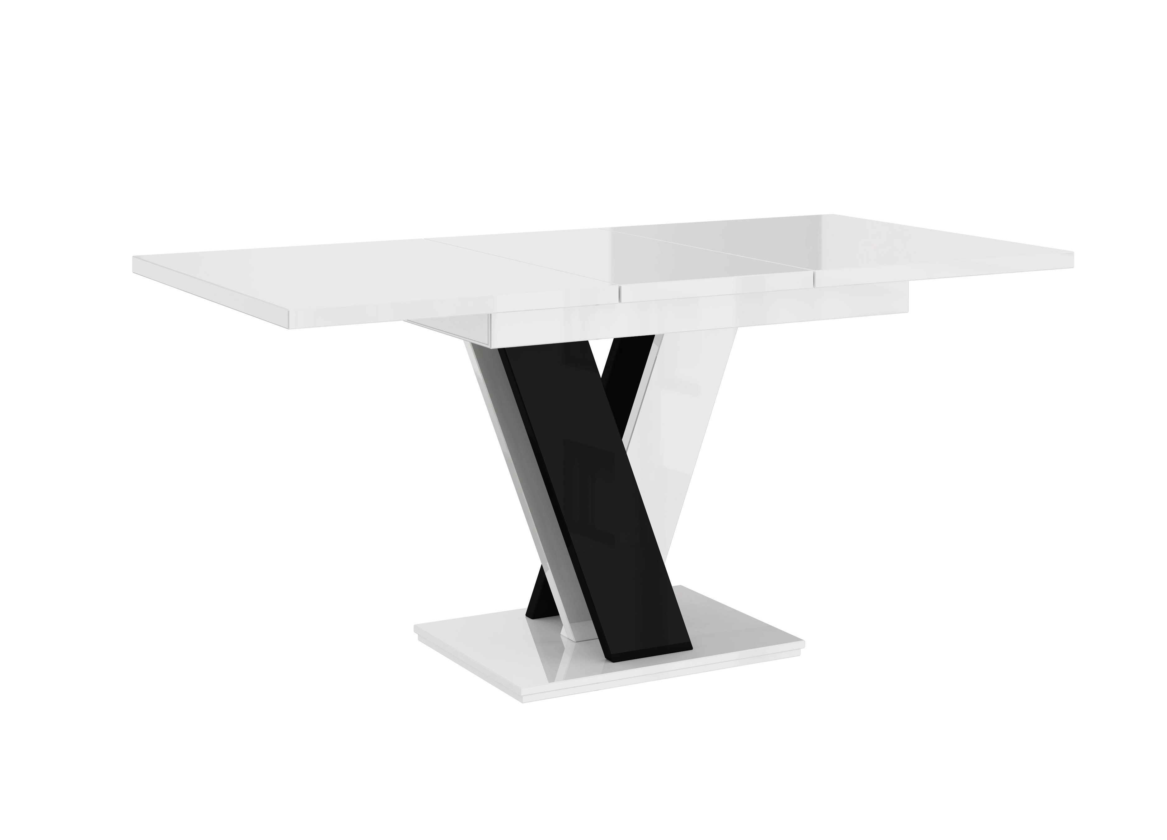 Compleo Esstisch Vinci Esszimmertisch, ausziehbar 120-160 cm, Esszimmer Weiß Hochglanz + Schwarz Hochglanz
