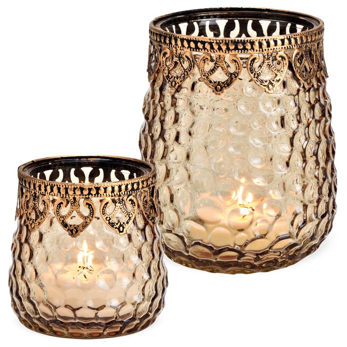 ø & Dekor Glas Windlicht aus in matches21 HOBBY mit Kerzenständer in Metall HOME braun 9x9 cm