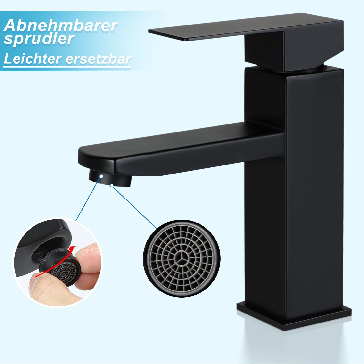 ZMH Waschtischarmatur SUS304-Edelstah Hochdruck 2-Kopf-Schnellanschluss Wasserhahn SUS304-Edelstahl – mit Wasserspar-Belüfter & Schnellmontage