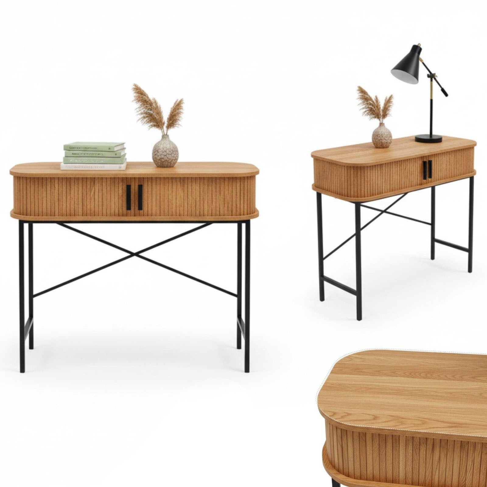 SCAVA Schreibtisch Konsole mit Schiebetüren SCAVA, geriffelt, 100 x 35 x 80,5 cm (funktional, Einzelmöbel), Lamellenfront – Bild 2 von 5