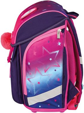 Herlitz Schulranzen FiloLight Plus, Pink Stars (Set, 6-tlg), mit Sportbeutel, Etui, Faulenzer und Sportbeutel