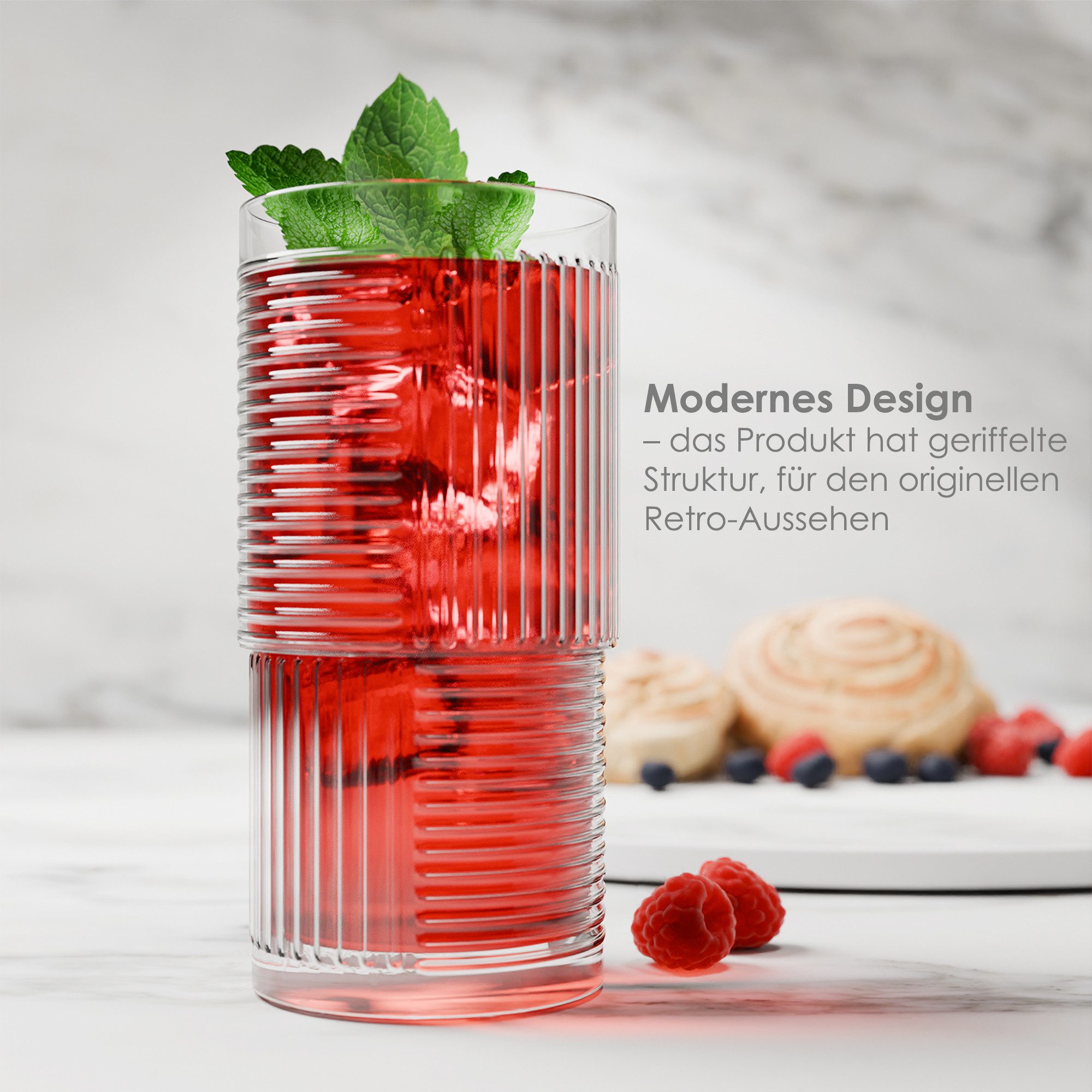 KONZEPT Cocktailglas 6 Cocktailgläser 400ml Trinkgläser Cocktailglas Longdrinkgläser, 6-tlg., 6-teilig, Glas, hochwertig verarbeitet, im charakteristischen Design