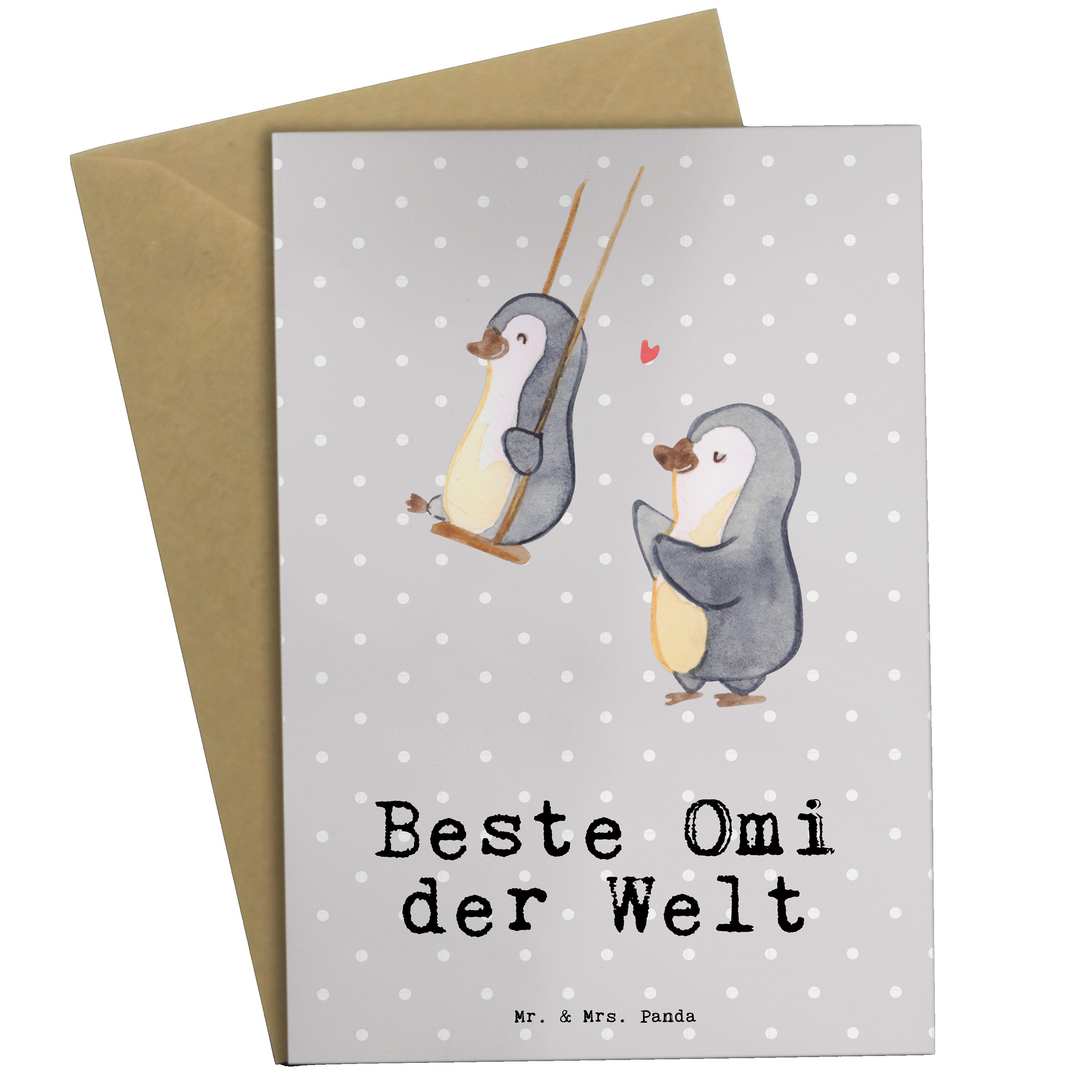 Mr. & Mrs. Panda Grußkarte Pinguin Beste Omi der Welt - Grau Pastell - Geschenk, Geburtstag, Kla