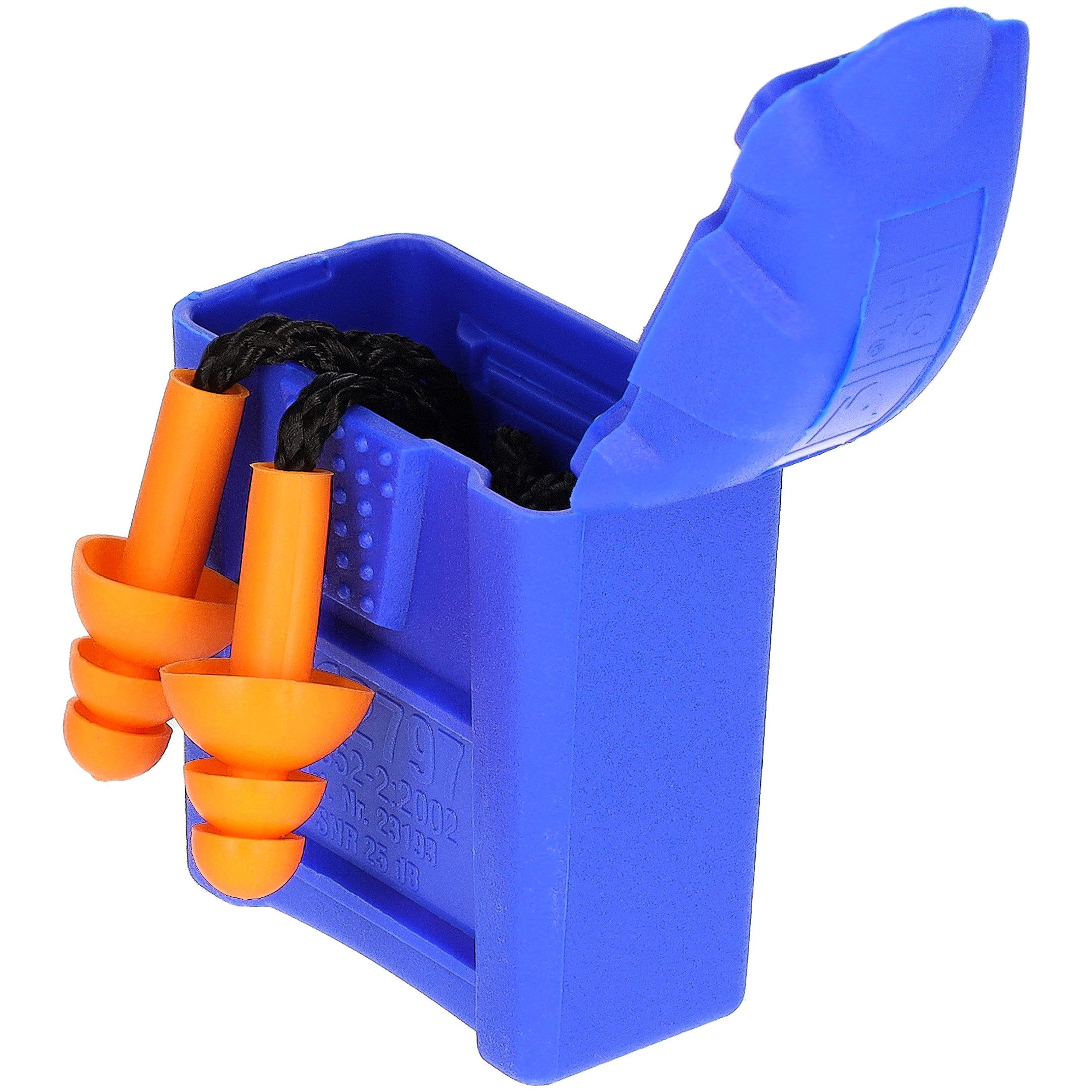 PRO FIT Gehörschutzstöpsel mit Kordel, Ohrstöpsel mit Lamellen zur Geräuschdämmung, Orange, Mehrweg, inklusive Box, Dämmwert SNR 25 dB(A)